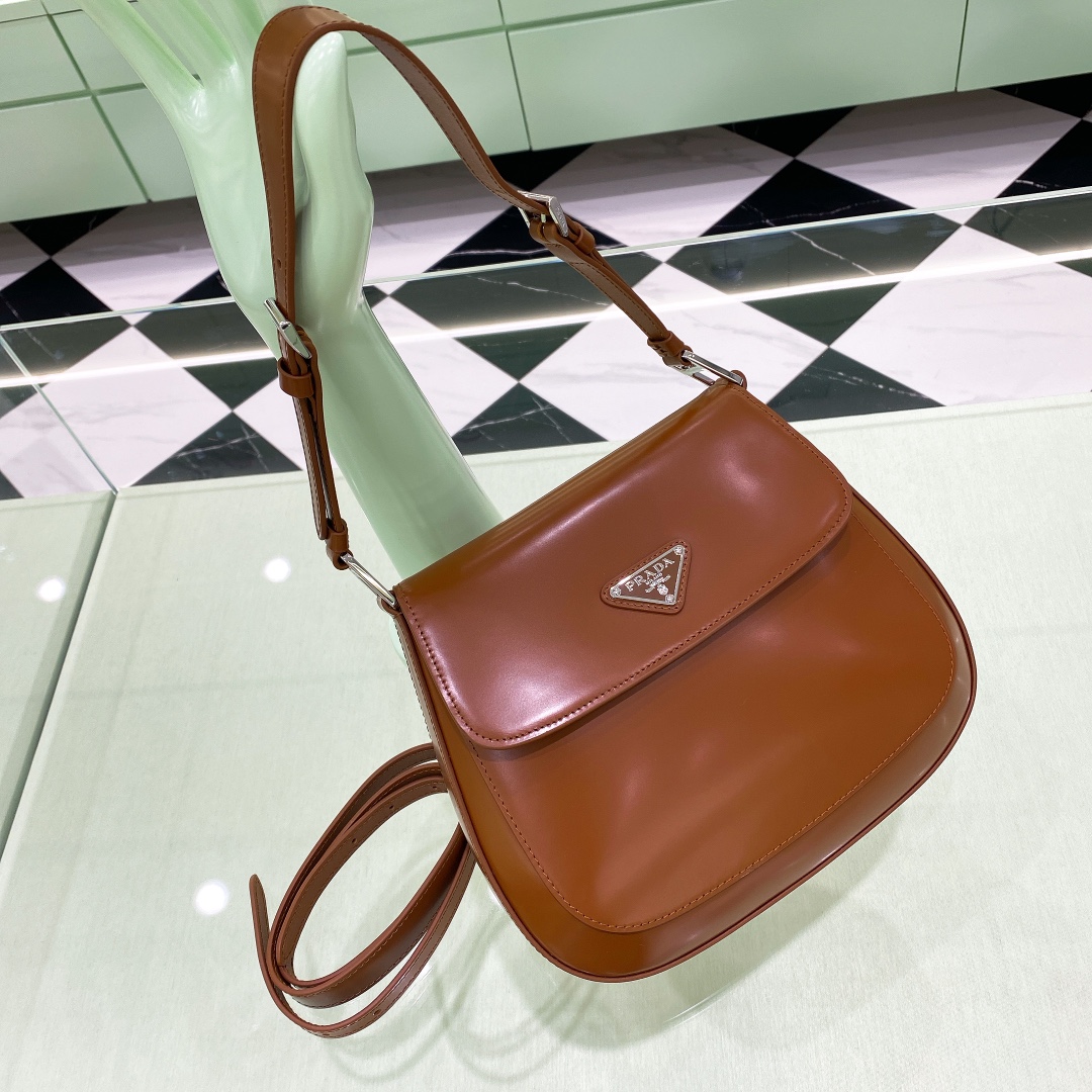 Prada Cleo Brushed Leather Shoulder Bag In Brown(24-19-6cm)   1BD303 - everydesigner