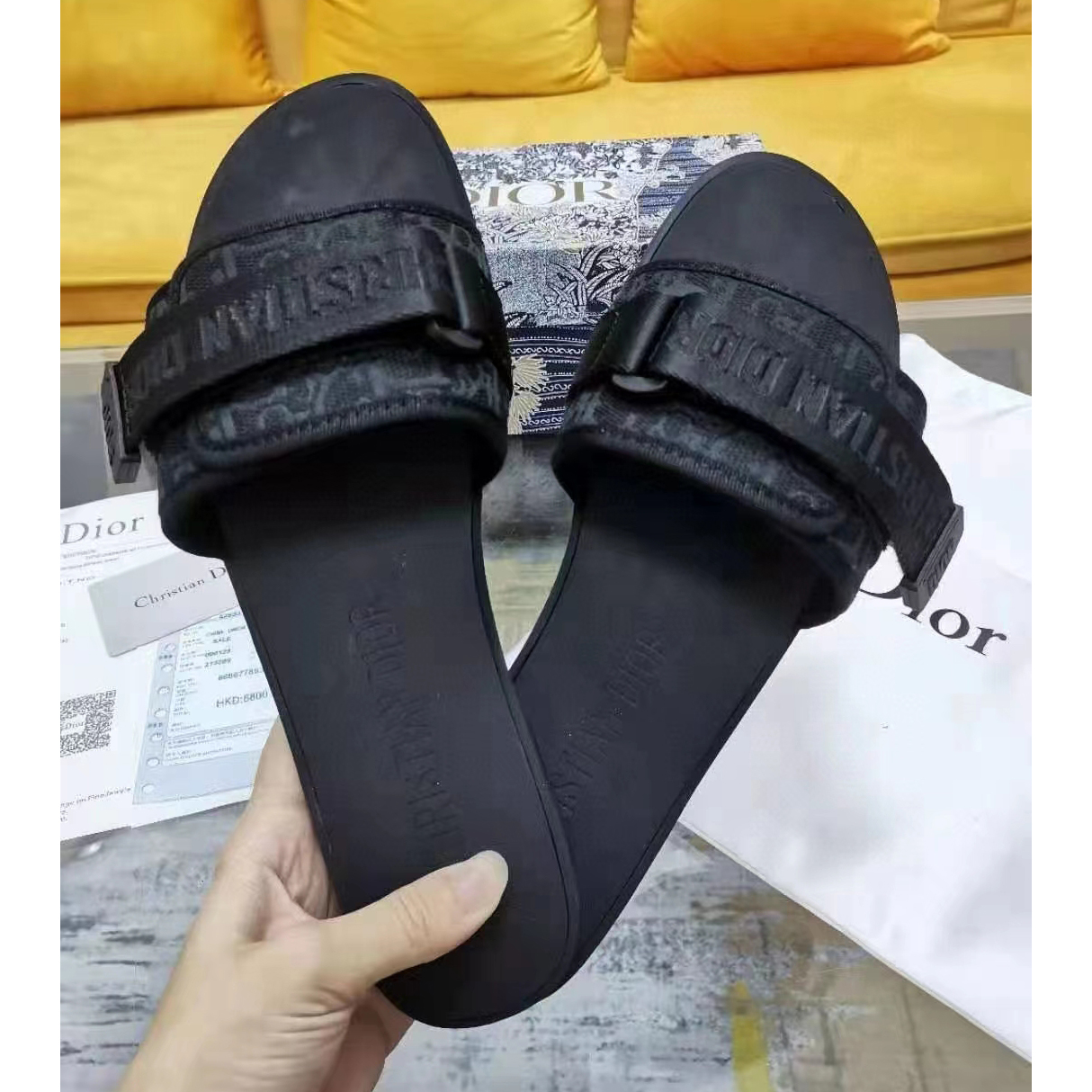 Dior Uber Black Dior Oblique Technical Fabric Slide - everydesigner