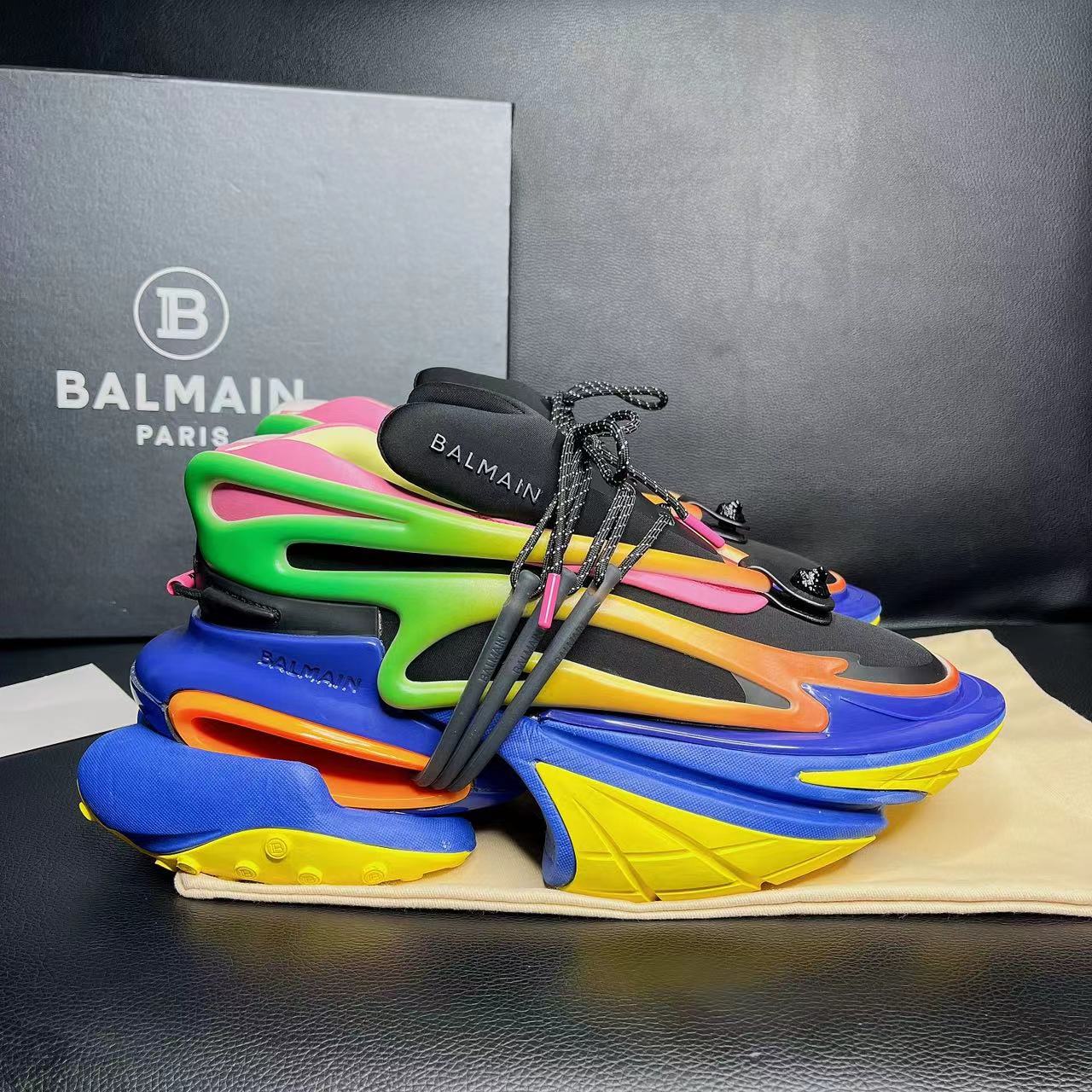 Balmain Multicolor Neoprene And Leather Unicorn Low-Top Sneakers - everydesigner