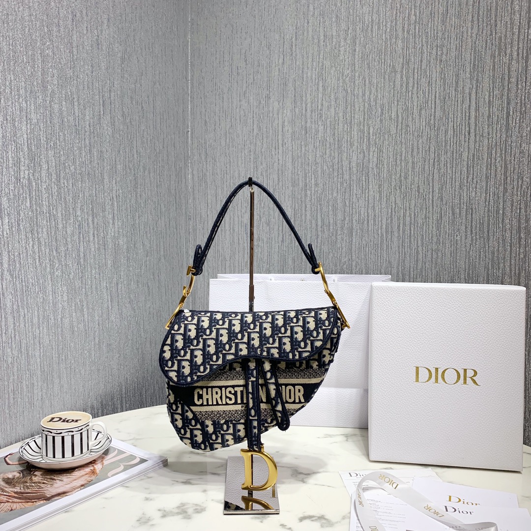 Dior Blue Dior Oblique Jacquard Saddle Bag(25.5-20.5-7cm) - everydesigner