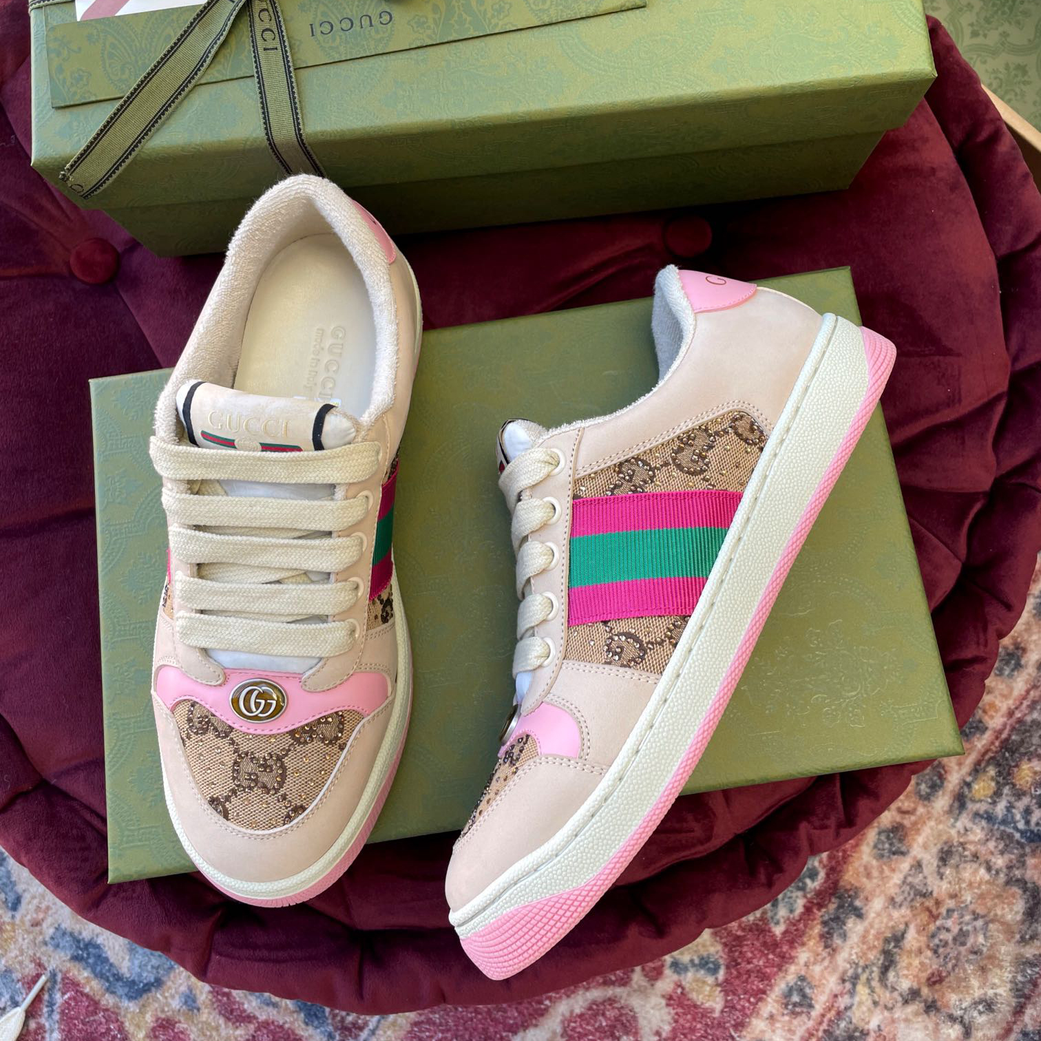 Gucci Women's Screener Sneaker With Crystals - everydesigner