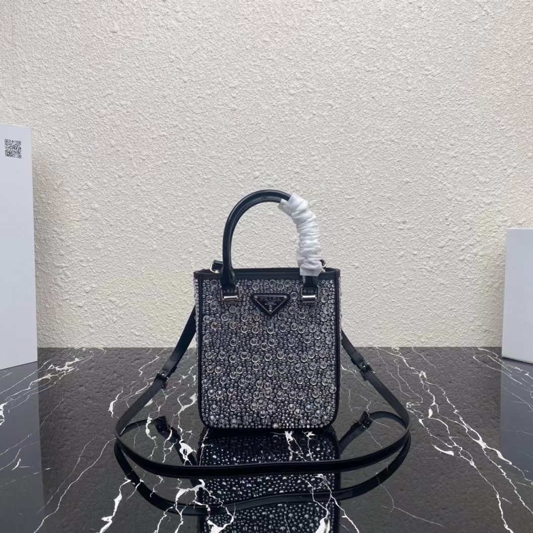 Prada Small Crystal-Studded Satin Tote Bag(17.5-15-5cm) - everydesigner