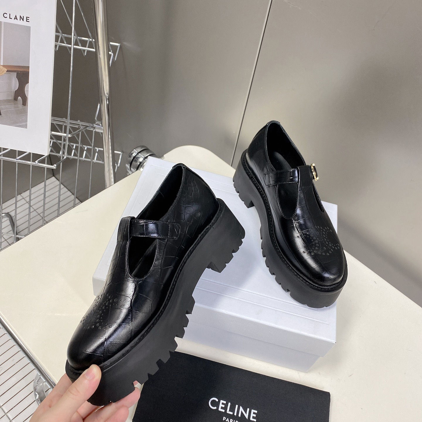 Celine Bulky Triomphe Perforated Babies In Crocodile Stamped Calfskin - everydesigner