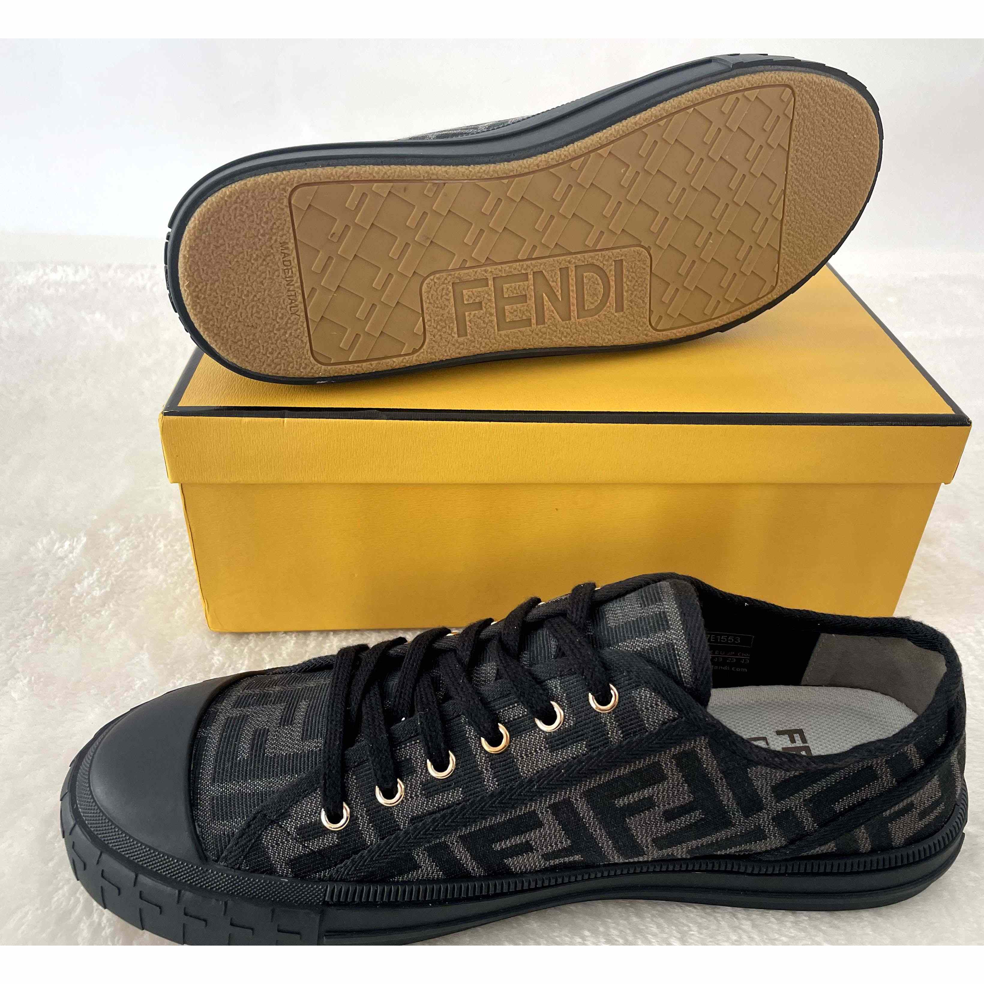 Fendi Domino Black Fabric Low-Tops Sneakers - everydesigner