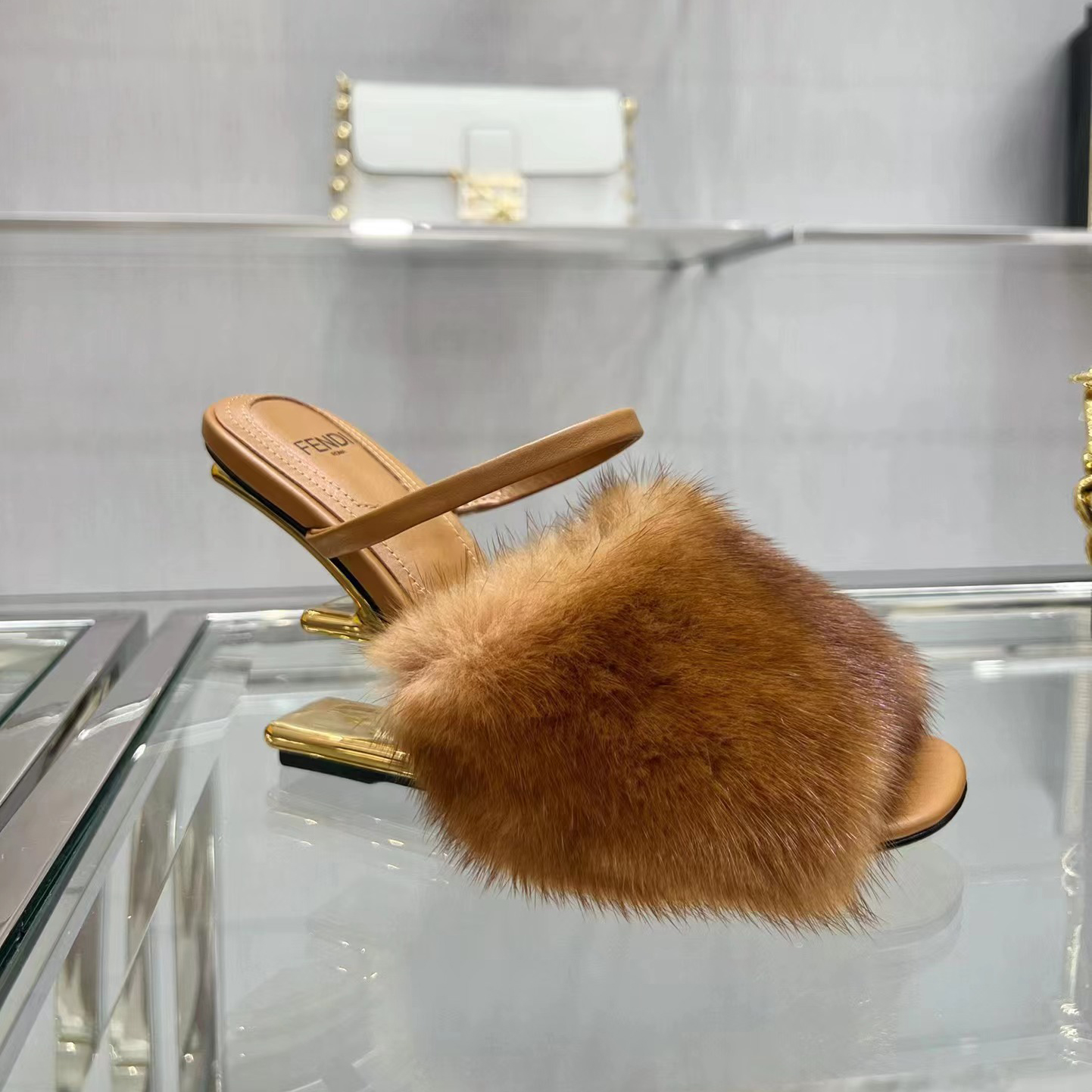 Fendi First Brown Mink High-Heeled Sandals - everydesigner