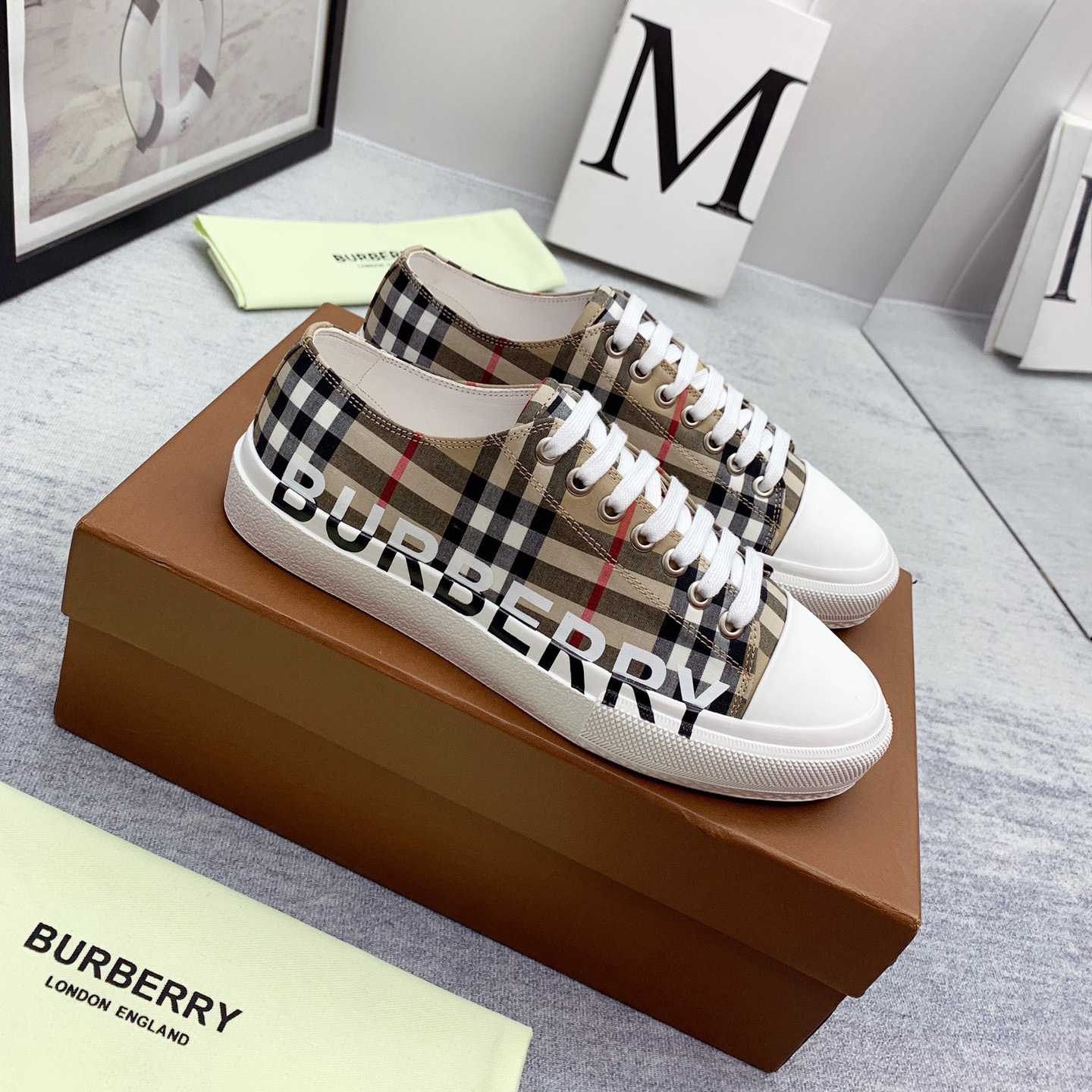 Burberry Logo Print Vintage Check Cotton Sneakers - everydesigner