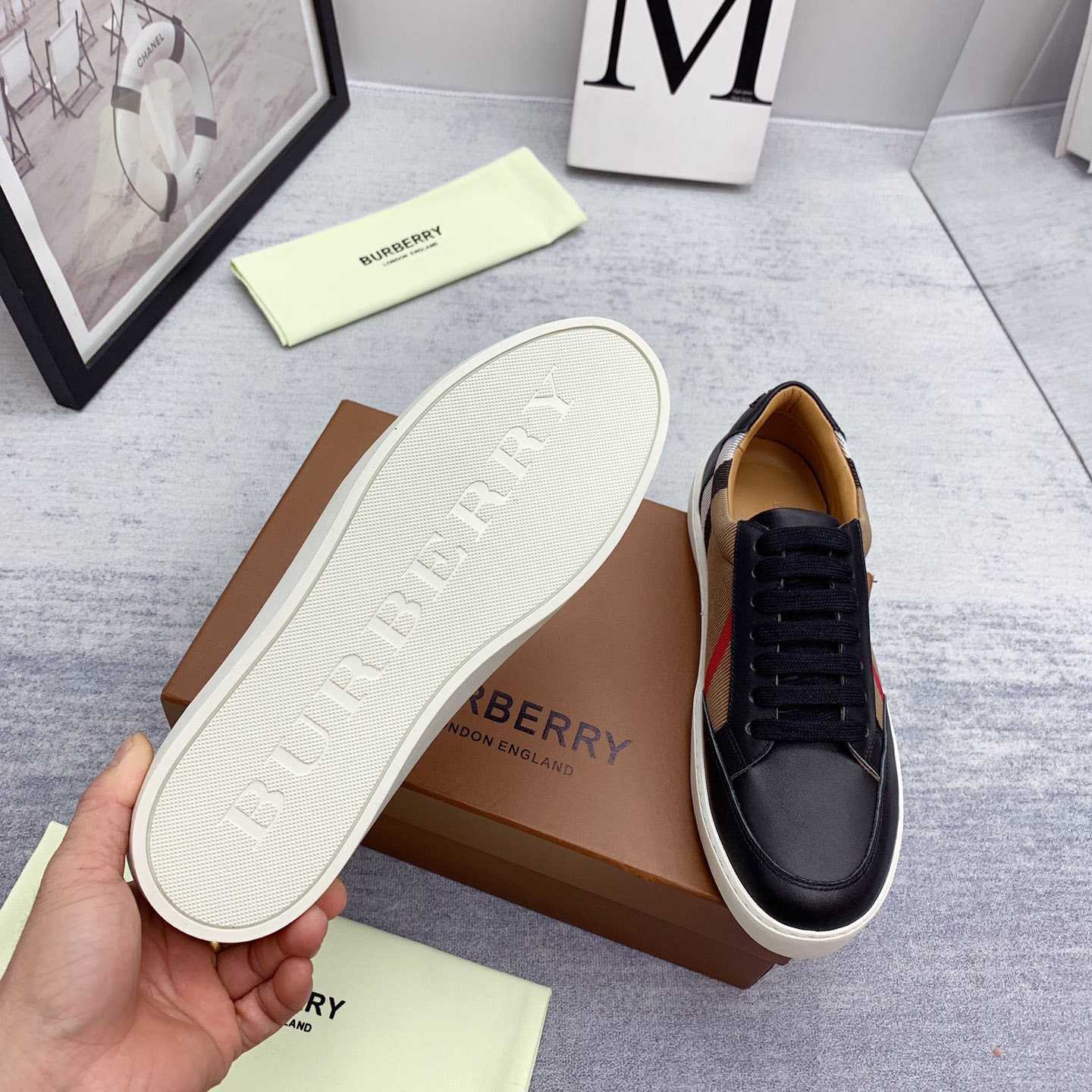 Burberry House Check Cotton And Leather Sneakers - everydesigner