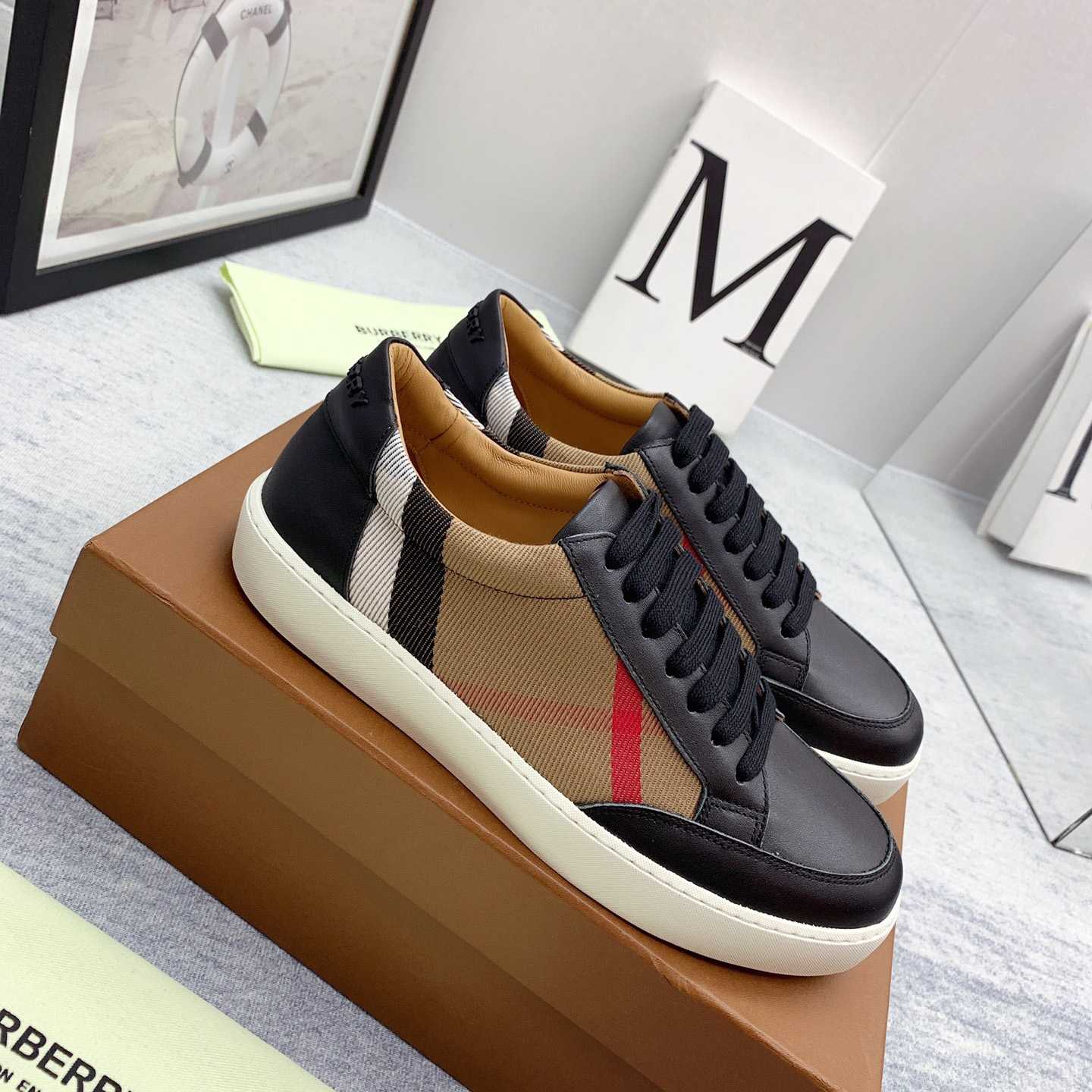 Burberry House Check Cotton And Leather Sneakers - everydesigner