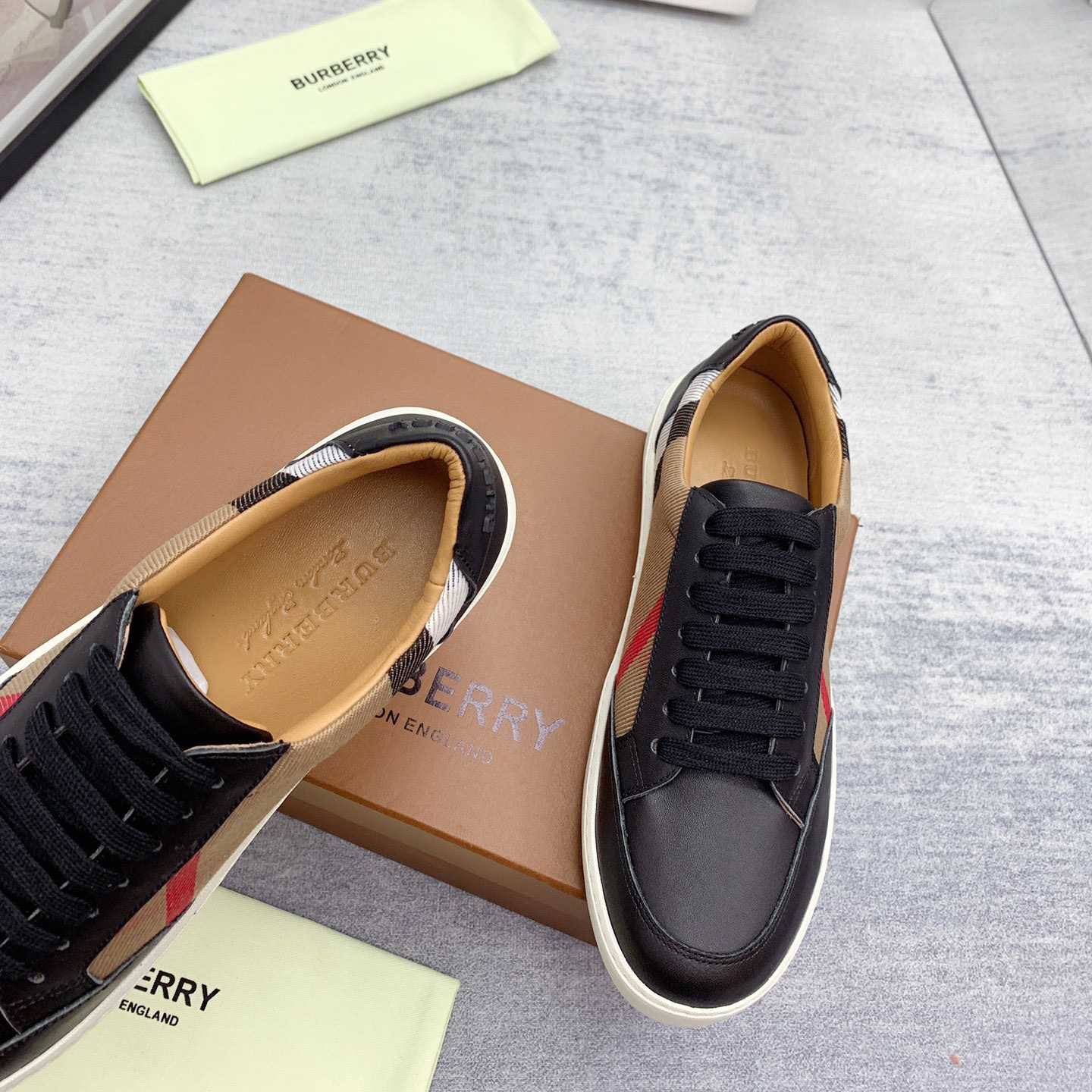 Burberry House Check Cotton And Leather Sneakers - everydesigner