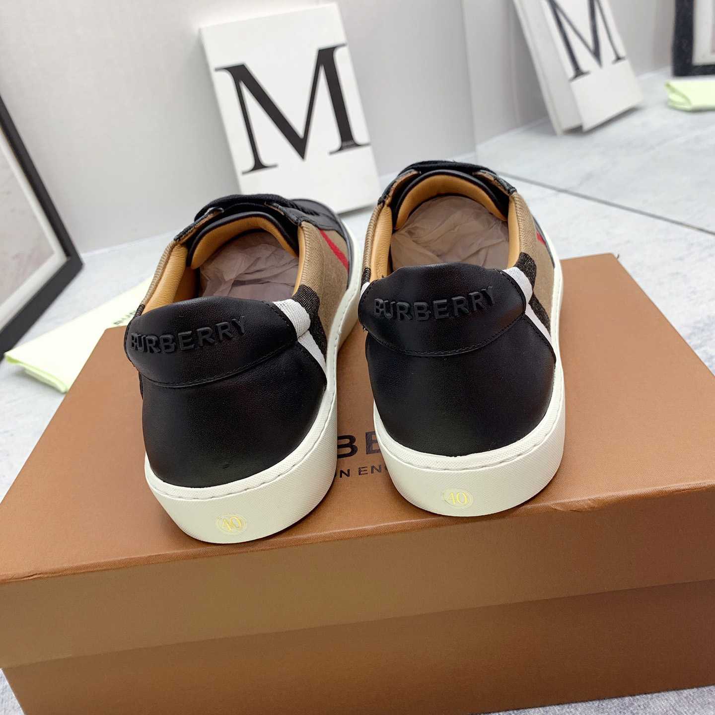 Burberry House Check Cotton And Leather Sneakers - everydesigner