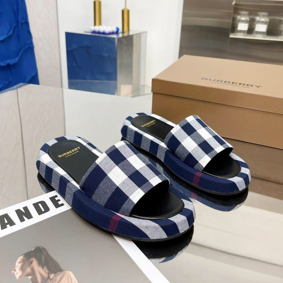 Burberry Check Cotton Slides - everydesigner