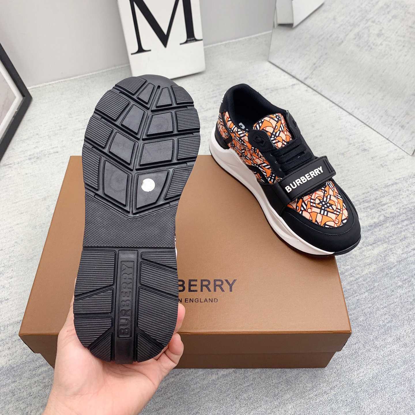 Burberry Monogram Print Linen Nylon And Leather Sneakers - everydesigner