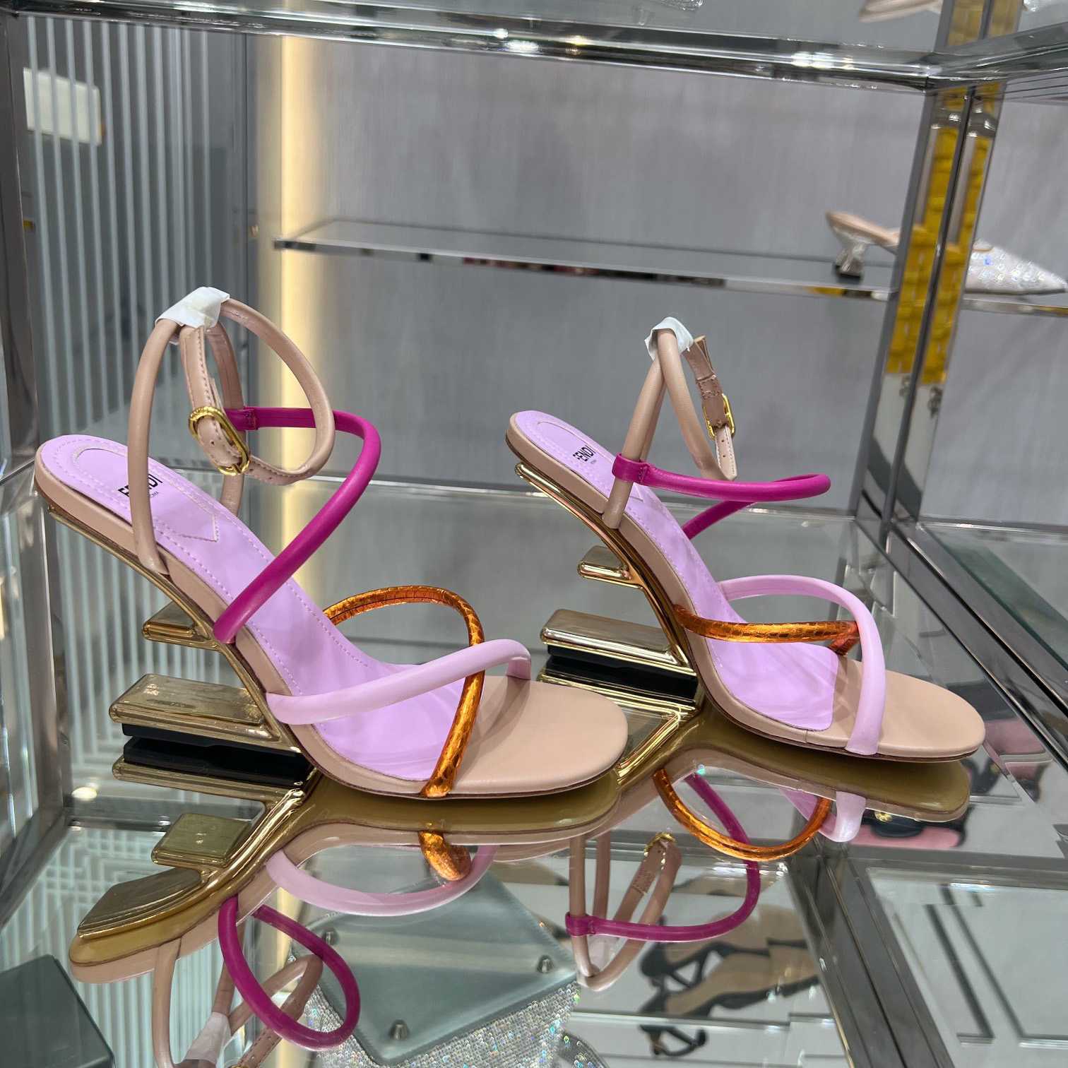 Fendi First Pink Nappa Leather High-Heeled Sandals - everydesigner