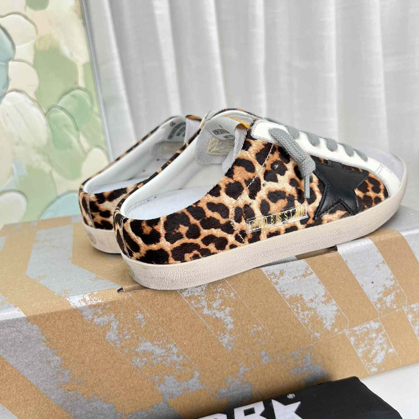 Golden Goose Super-Star Sabots In Leopard-Print Pony Skin With Black Leather Star And Ice-Gray Suede Tongue - everydesigner