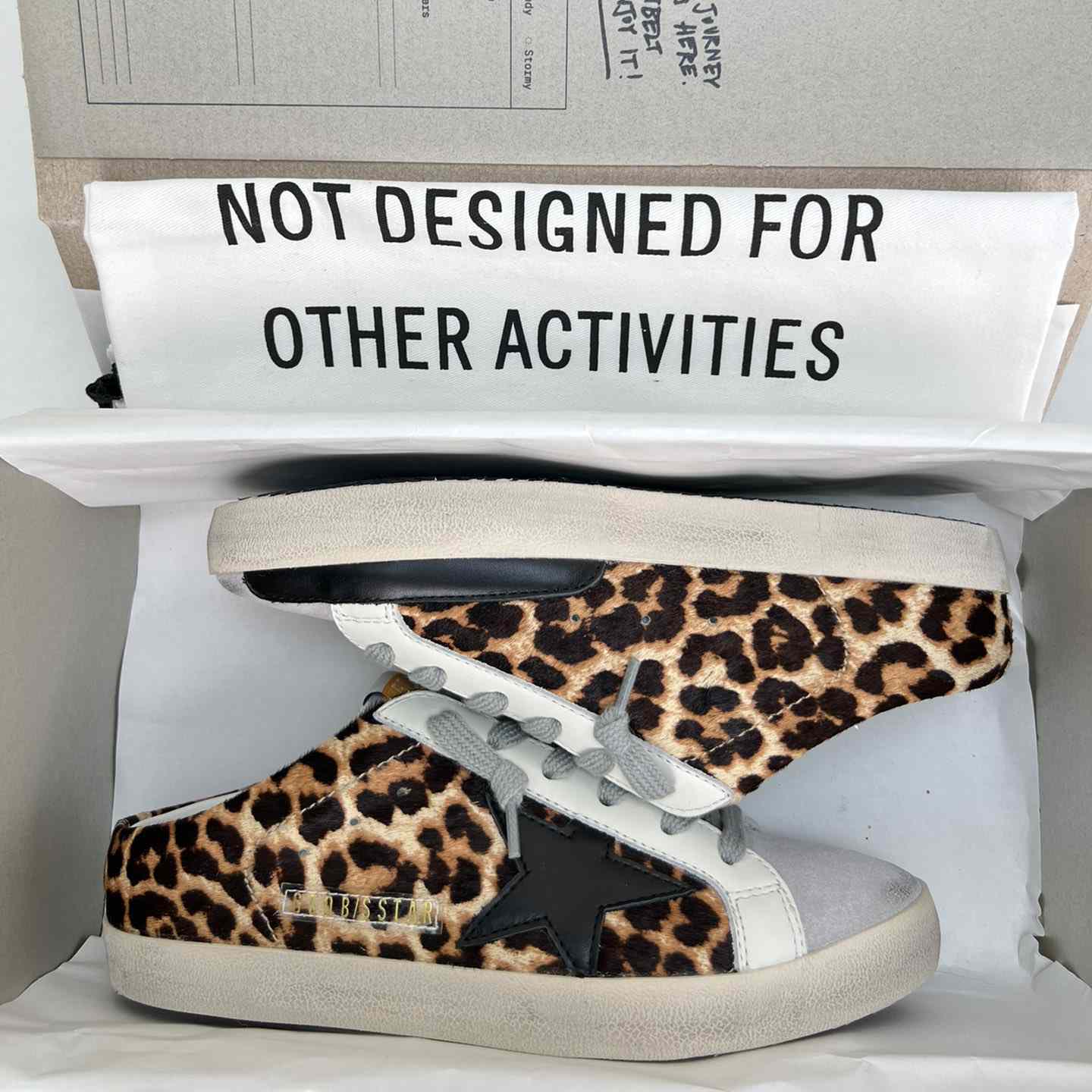 Golden Goose Super-Star Sabots In Leopard-Print Pony Skin With Black Leather Star And Ice-Gray Suede Tongue - everydesigner