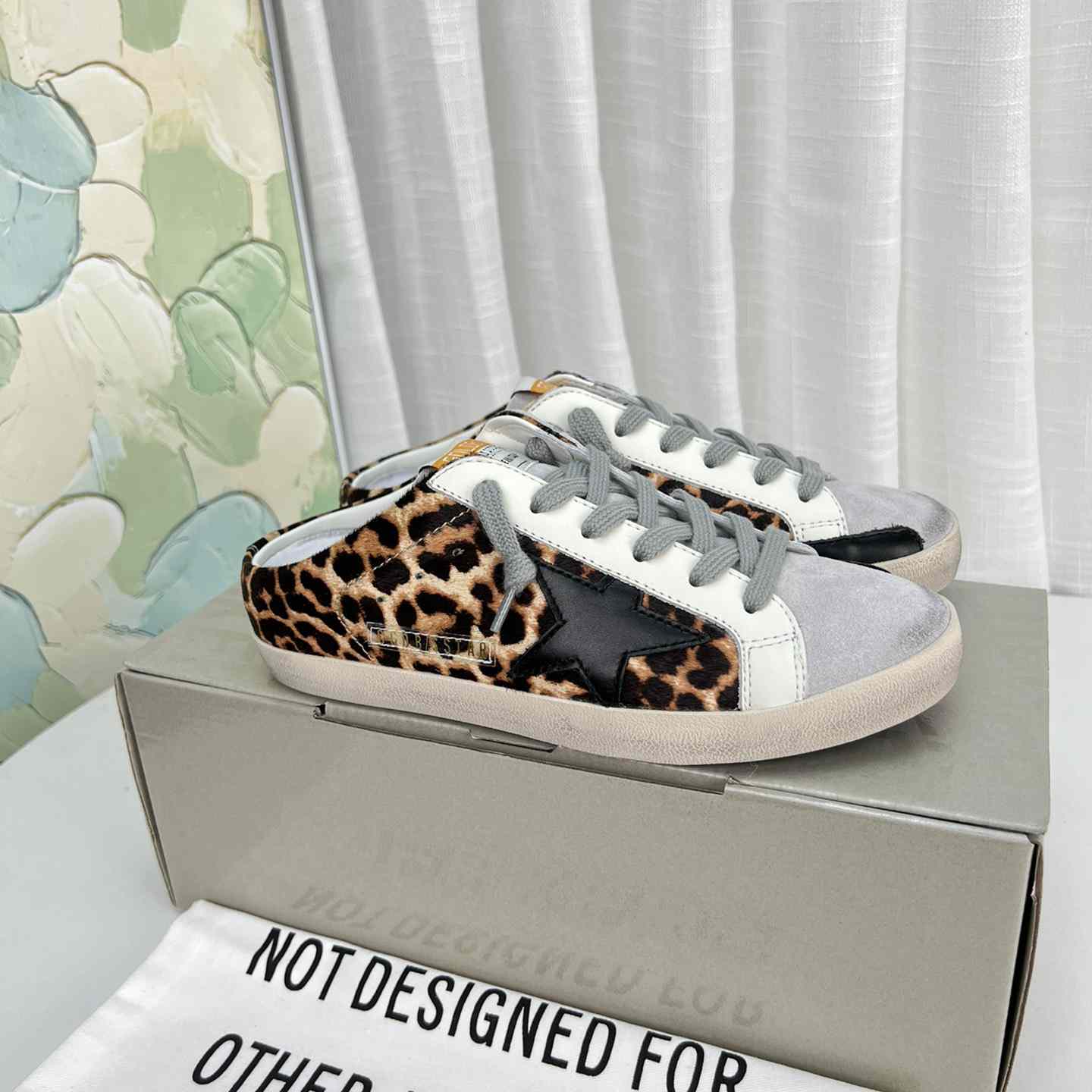 Golden Goose Super-Star Sabots In Leopard-Print Pony Skin With Black Leather Star And Ice-Gray Suede Tongue - everydesigner