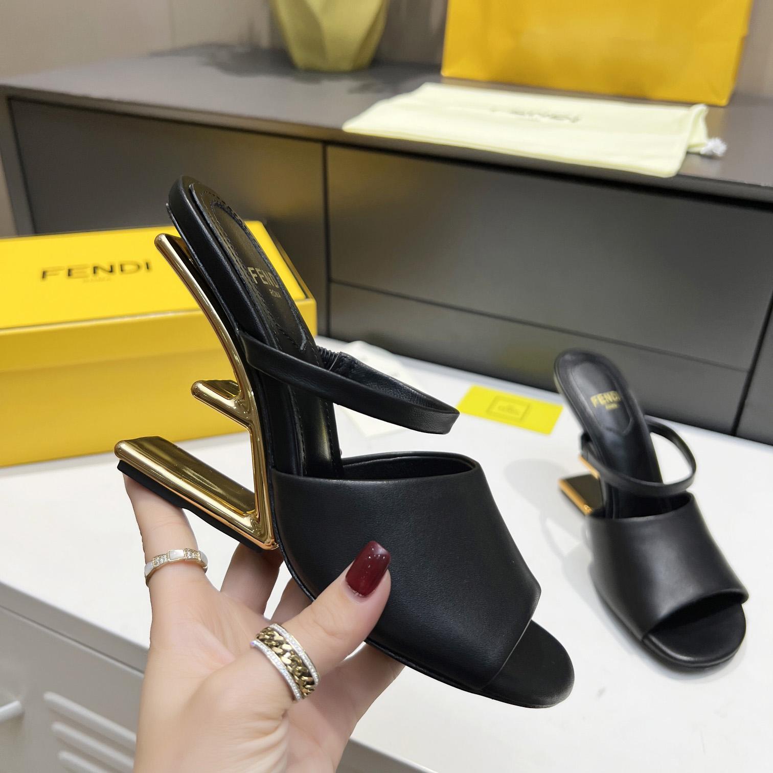 Fendi First Black Leather High-Heeled Sandals - everydesigner