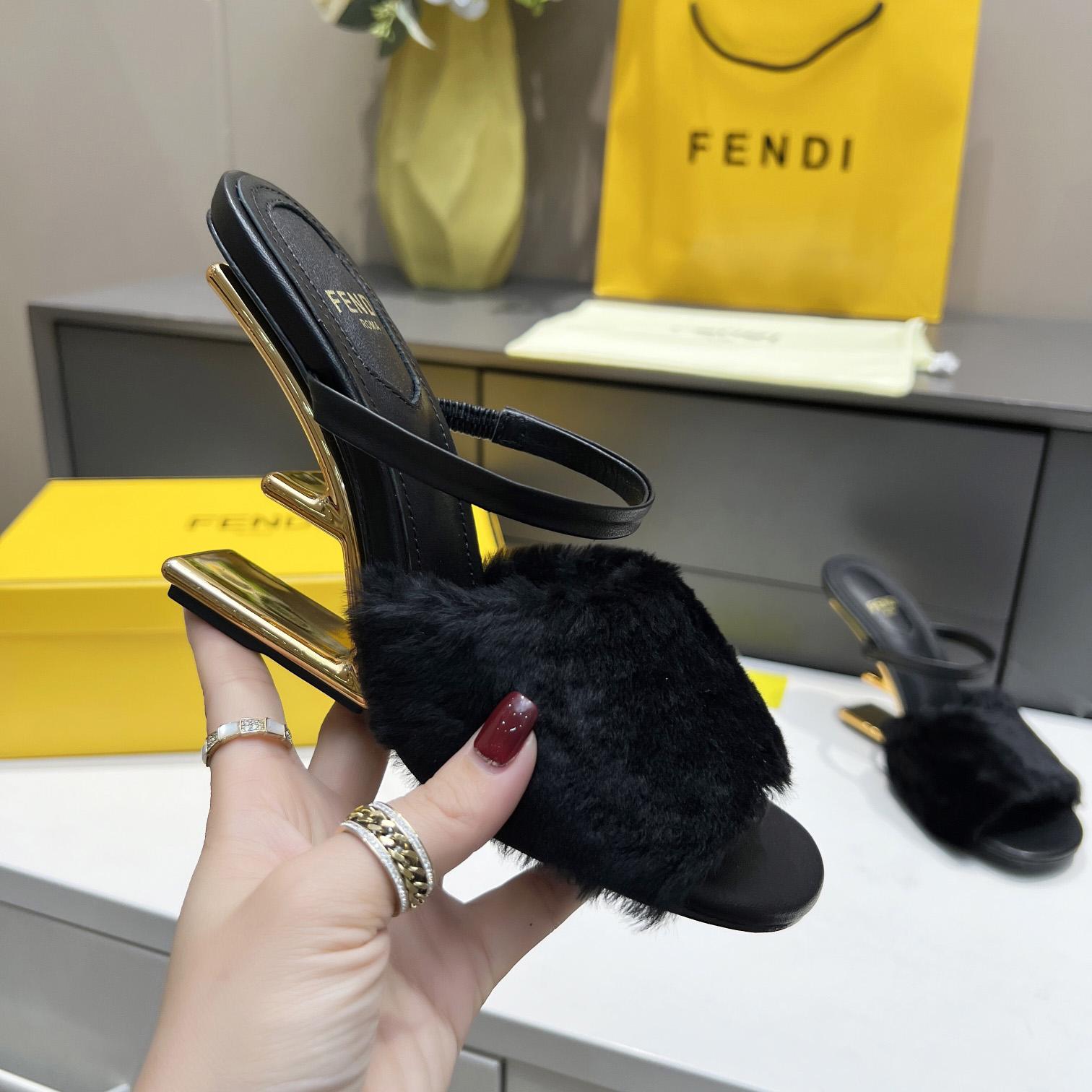 Fendi First Black Mink Medium-Heel Sandals - everydesigner