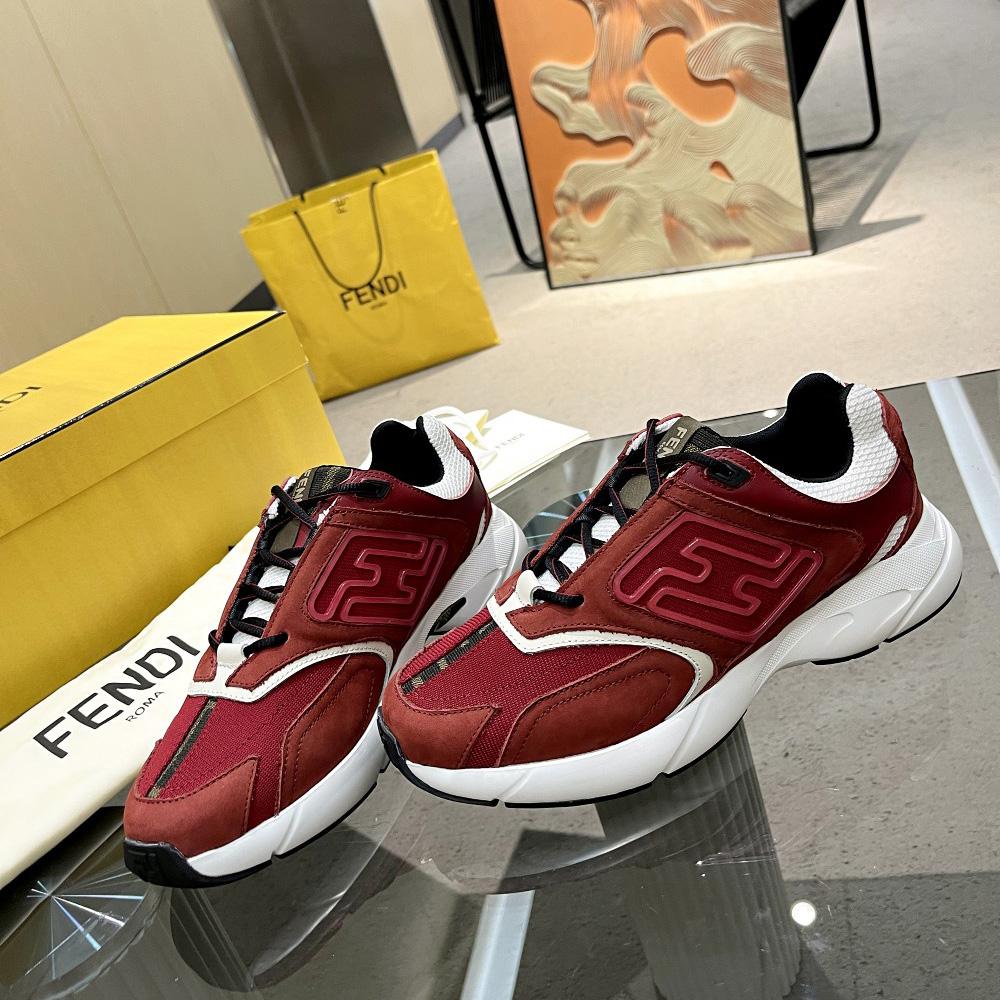 Fendi Faster Trainers Burgundy Nubuck Leather Low-Tops Sneakers - everydesigner