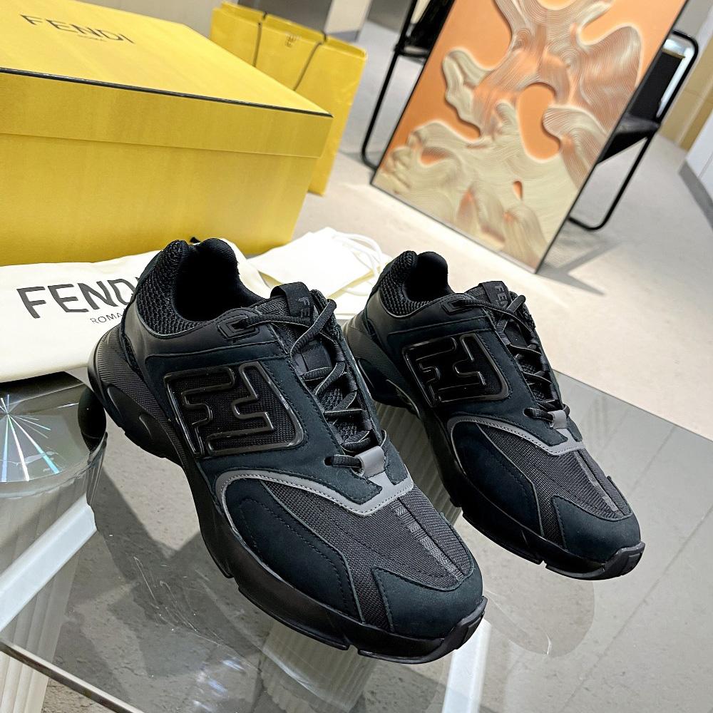 Fendi Faster Trainers Black Nubuck Leather Low-Tops Sneakers - everydesigner