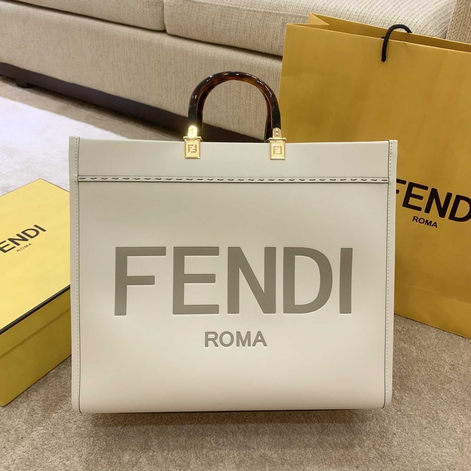 Fendi Sunshine Large White Leather Shopper(40-35-21cm) - everydesigner