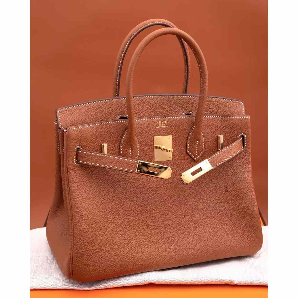 Hermes Birkin 30 Fjord Leather Gold Handbag （25-20-13CM） - everydesigner