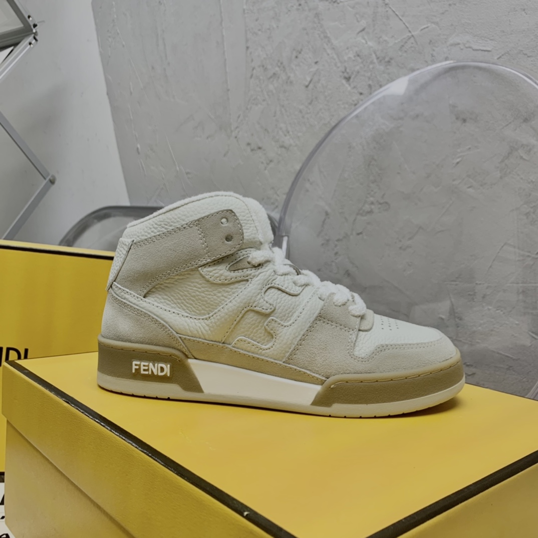 Fendi Match White Leather High-Tops - everydesigner