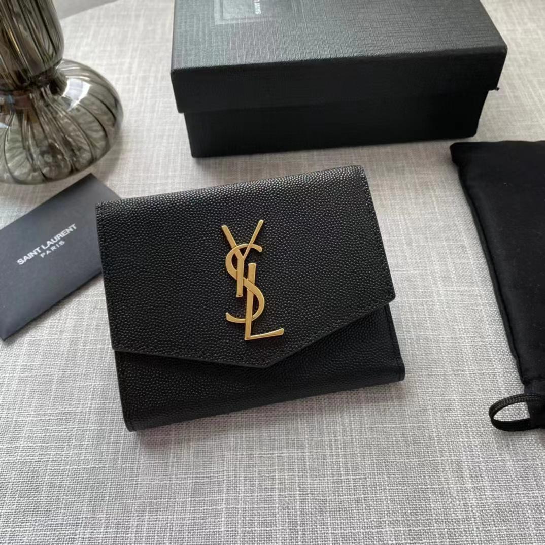 Saint Laurent Uptown Compact Wallet In Grain De Poudre Embossed Leather(12-10-3cm) - everydesigner