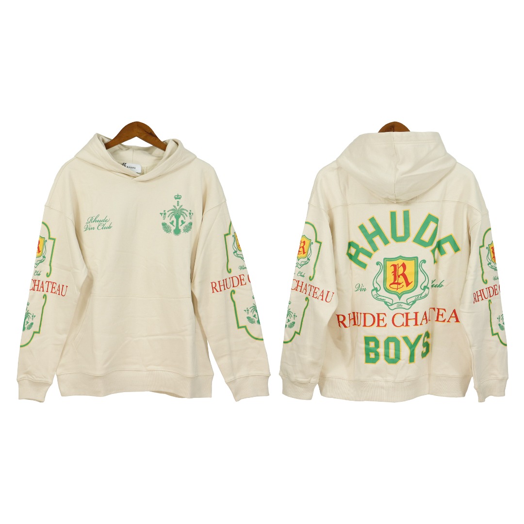 Rhude Wine Club Logo-Print Cotton-Jersey Hoodie - everydesigner