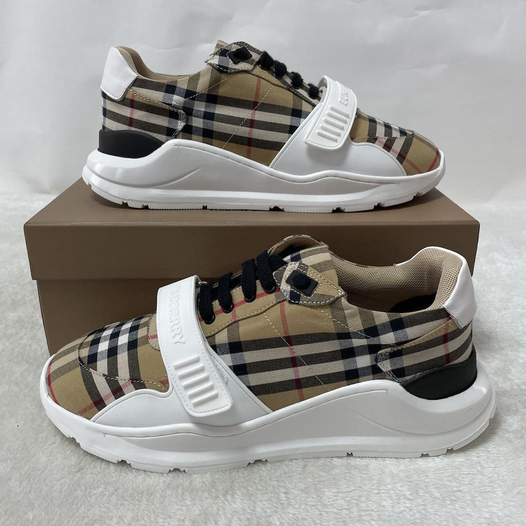 Burberry Check Cotton And Leather Sneakers - everydesigner