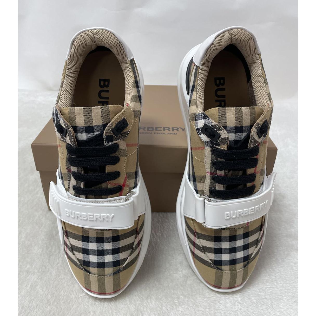 Burberry Check Cotton And Leather Sneakers - everydesigner