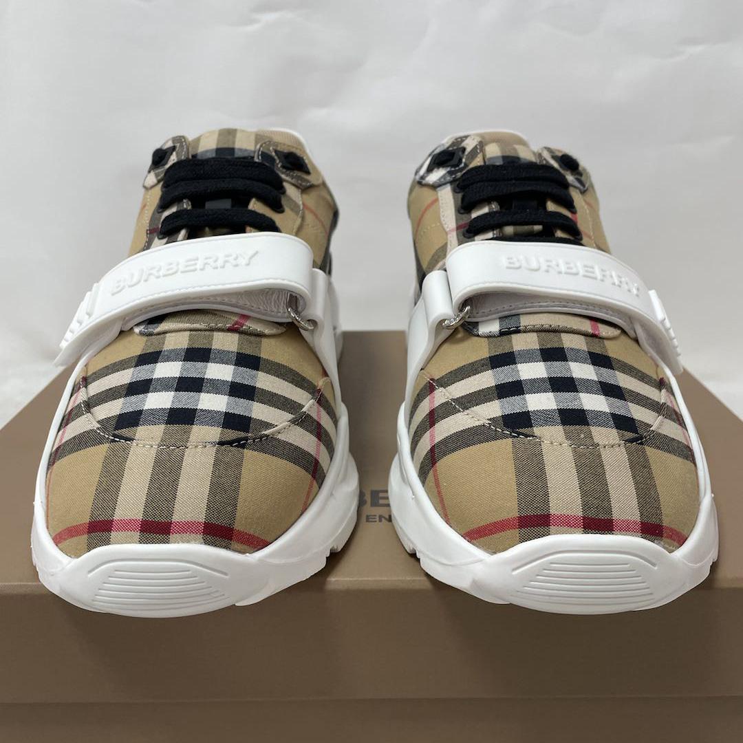 Burberry Check Cotton And Leather Sneakers - everydesigner