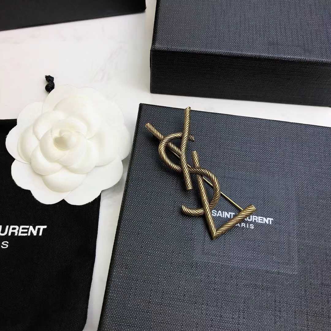 Saint Laurent Goldtone YSL Logo Brooch - everydesigner