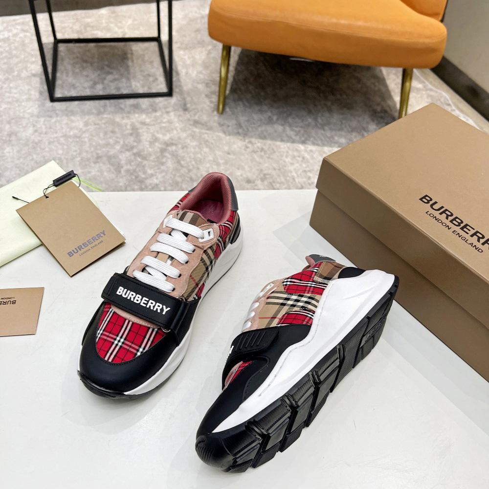 Burberry Vintage Contrast Check And Leather Sneakers - everydesigner