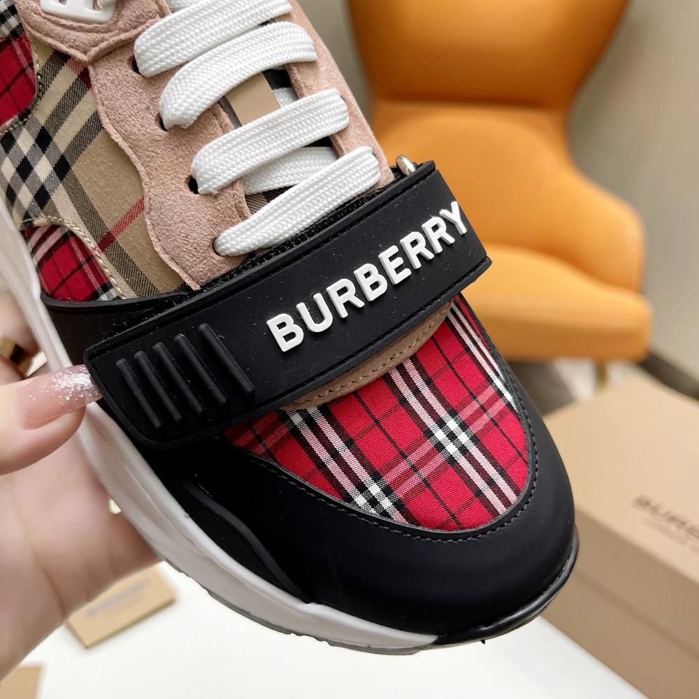 Burberry Vintage Contrast Check And Leather Sneakers - everydesigner