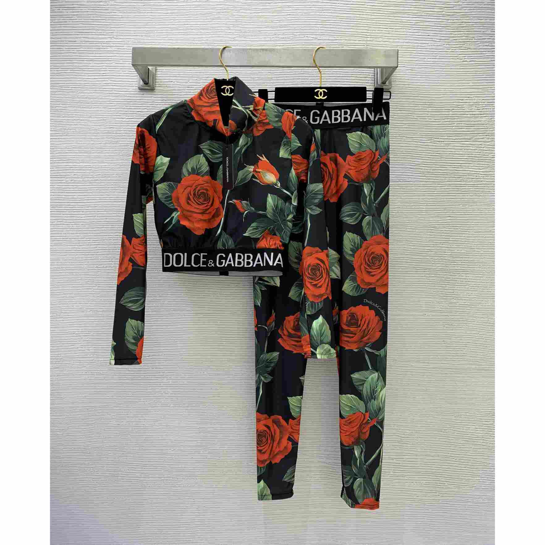 Dolce & Gabbana Floral Silk-Blend Charmeuse Leggings & High Neck Top - everydesigner