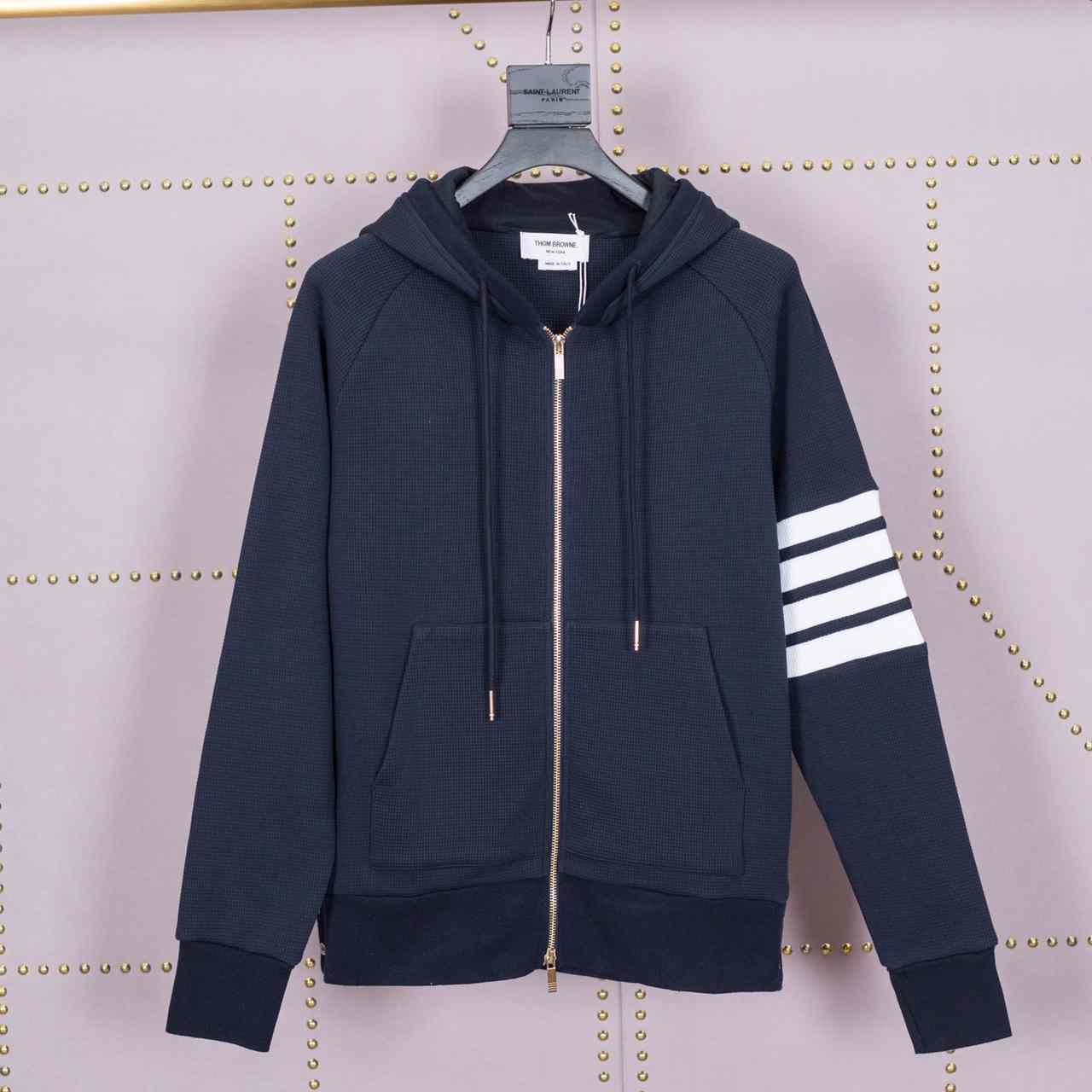 Thom Browne 4-Bar Zip-Up Cotton Hoodie - everydesigner