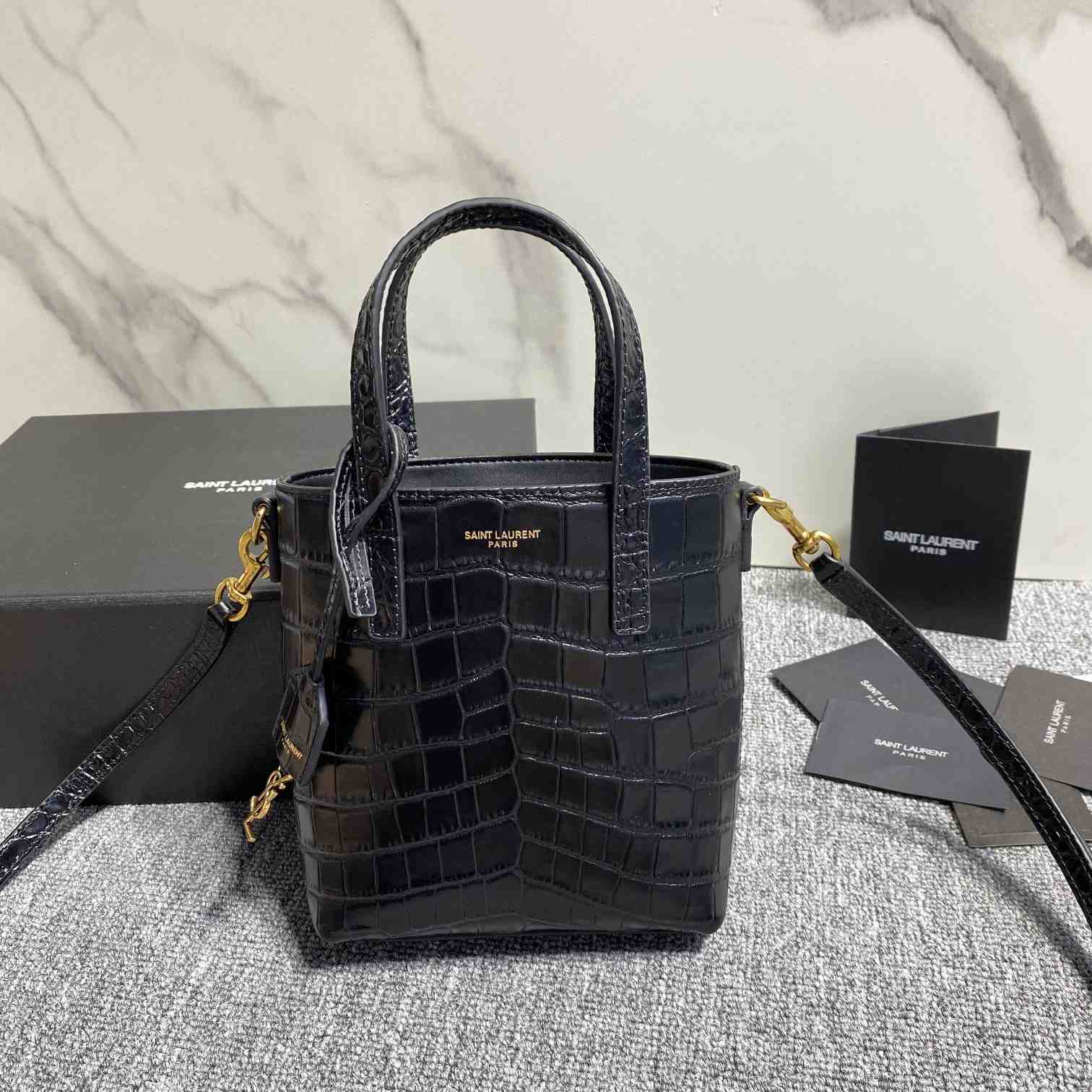 Saint Laurent Paris Mini Toy Shopping In Crocodile-Embossed Leather  - everydesigner