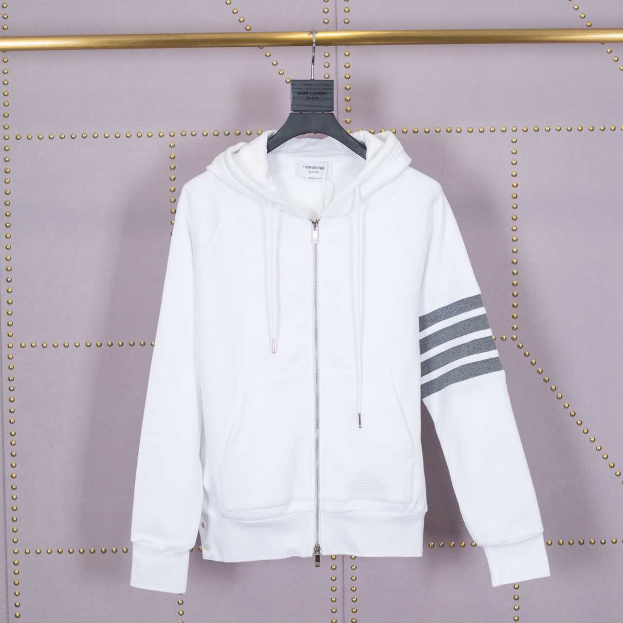 Thom Browne 4-Bar Zip-Up Cotton Hoodie - everydesigner