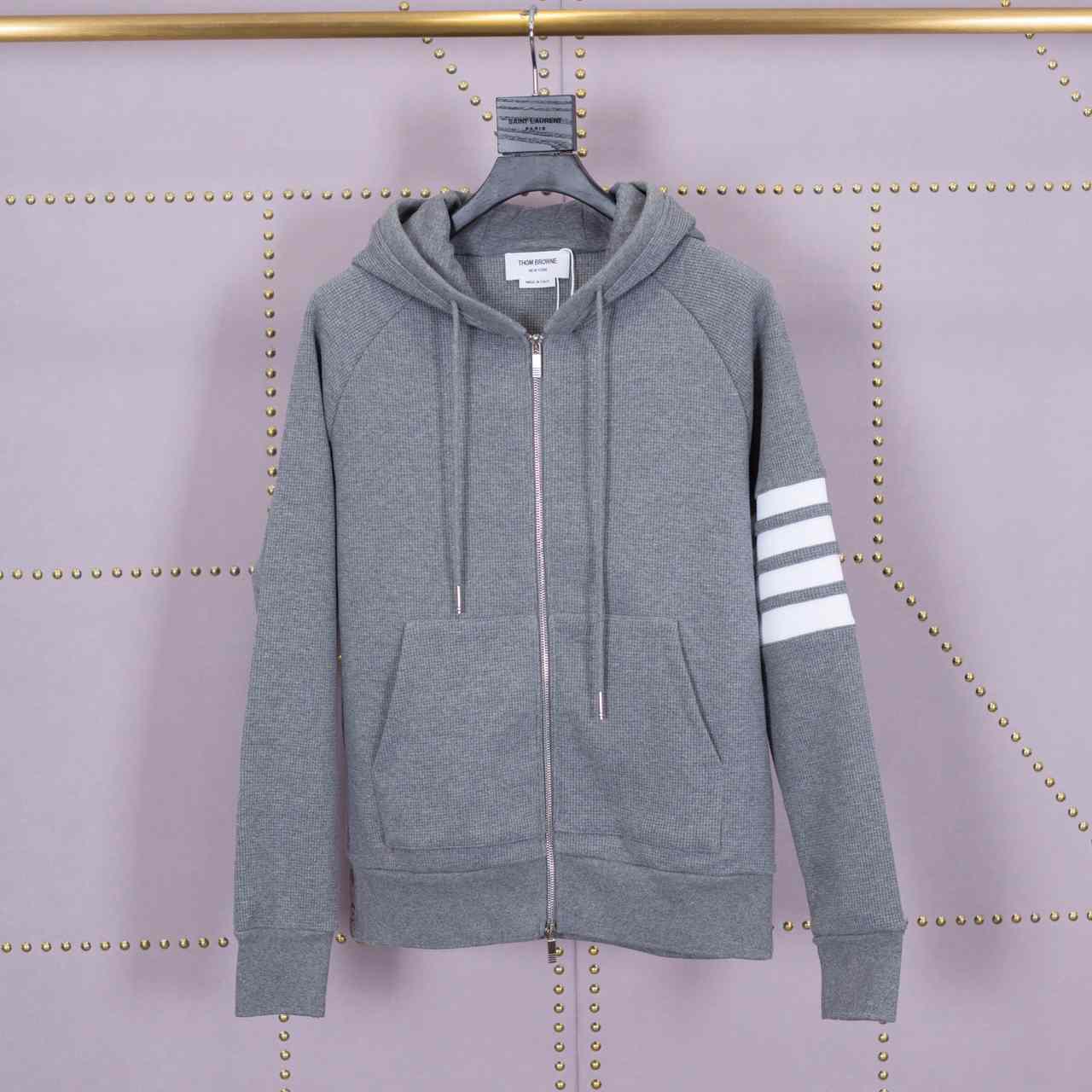 Thom Browne 4-Bar Zip-Up Cotton Hoodie - everydesigner