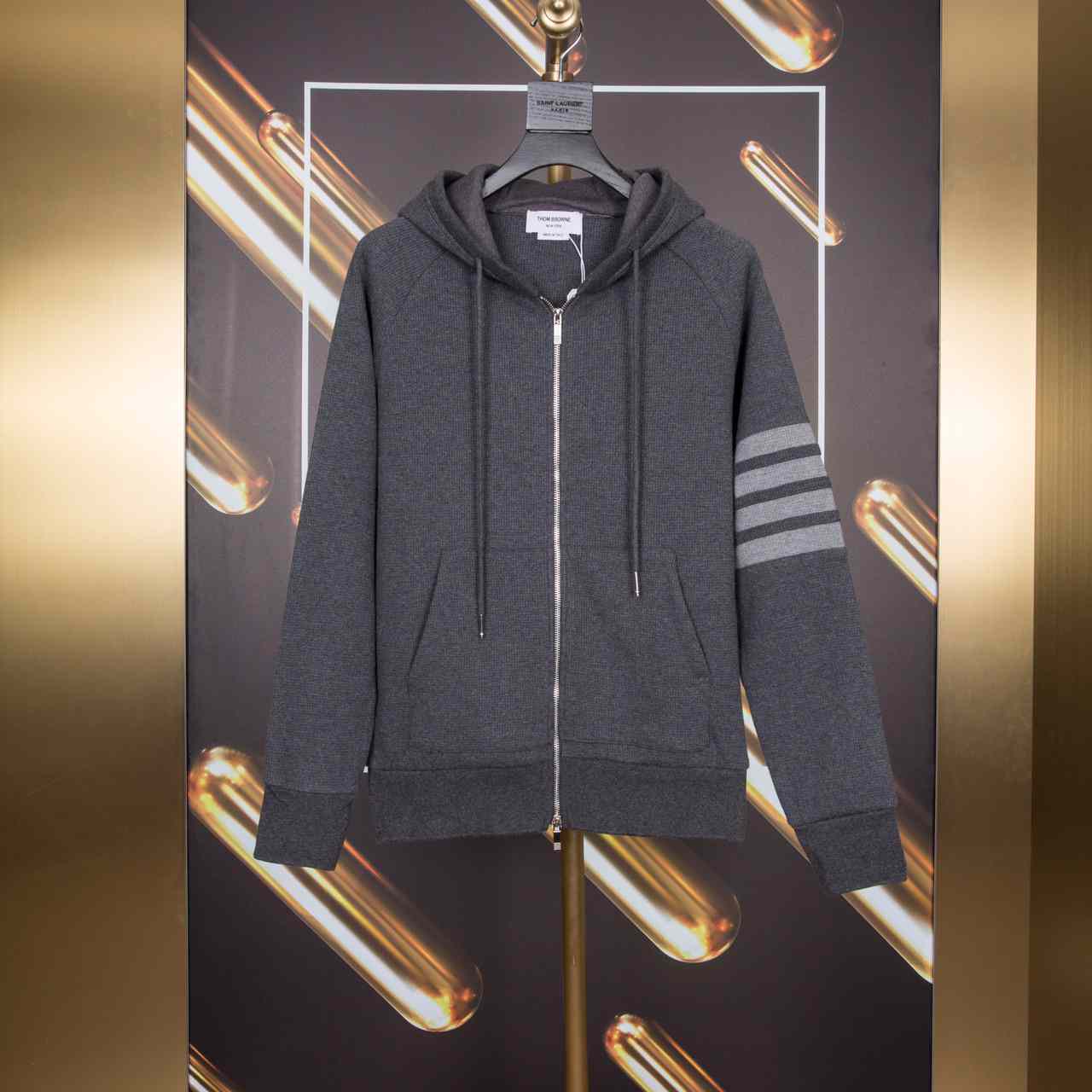 Thom Browne 4-Bar Zip-Up Cotton Hoodie - everydesigner