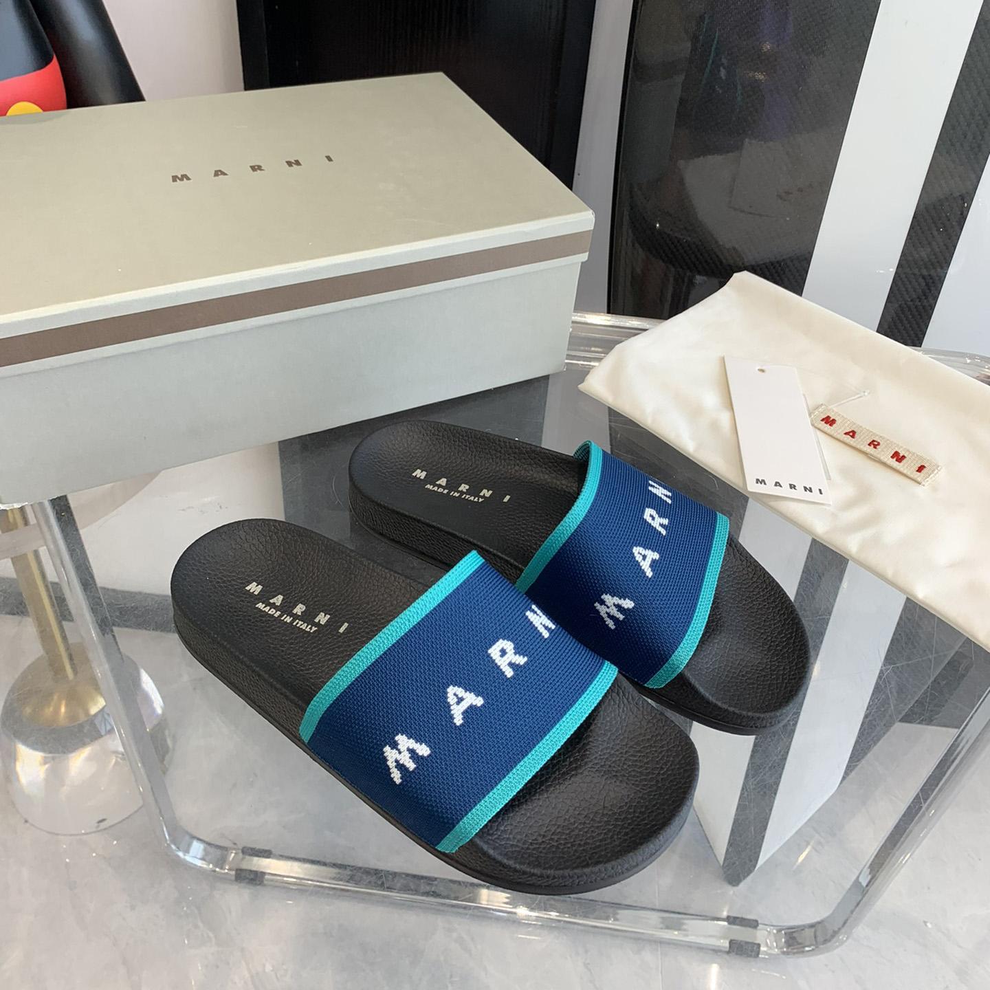 Marni Blue Logo Jacquard Rubber Slide - everydesigner