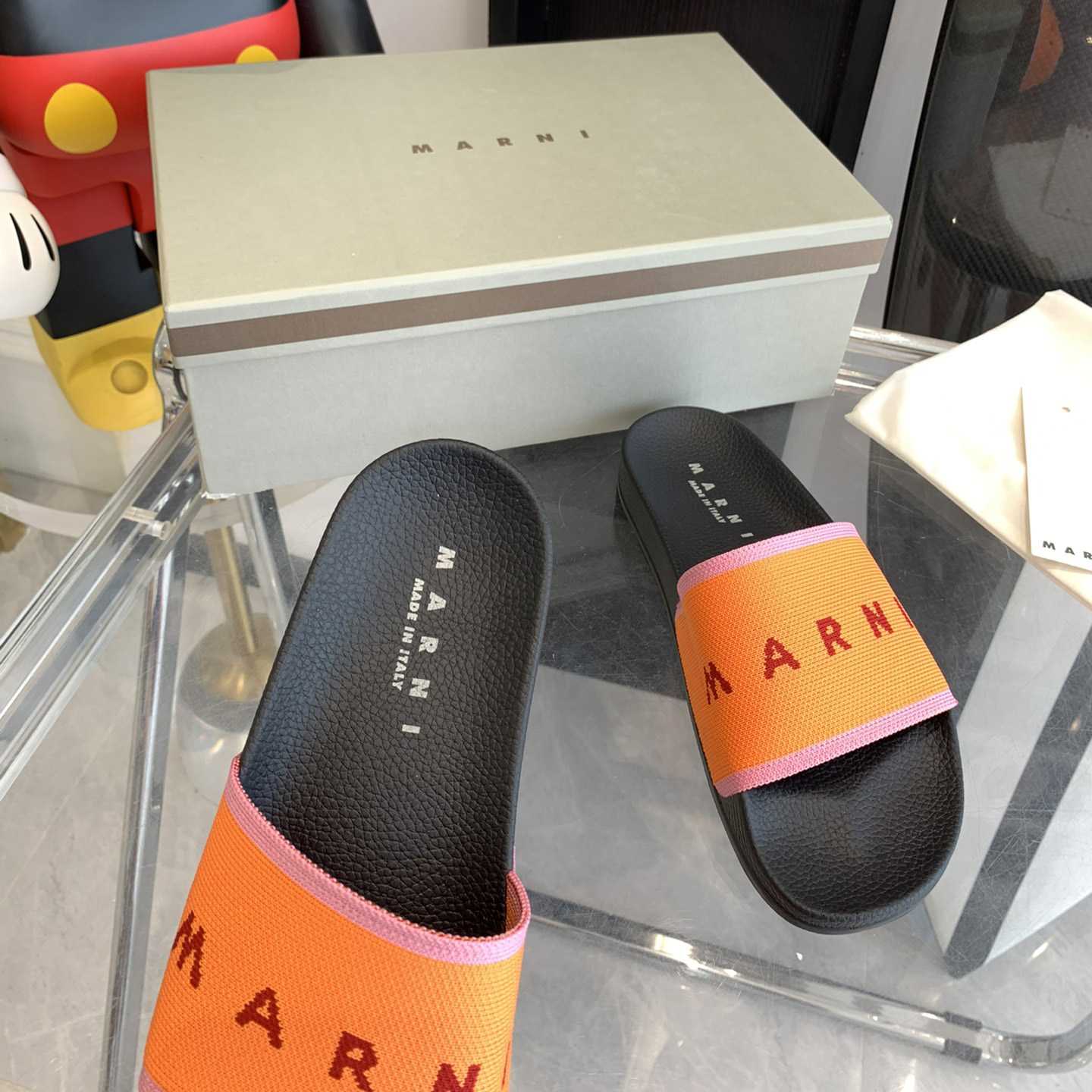 Marni Orange Logo Jacquard Rubber Slide - everydesigner