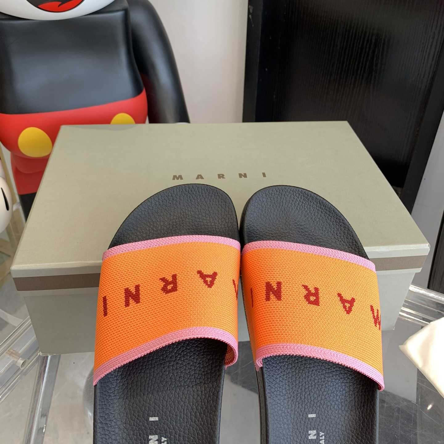 Marni Orange Logo Jacquard Rubber Slide - everydesigner