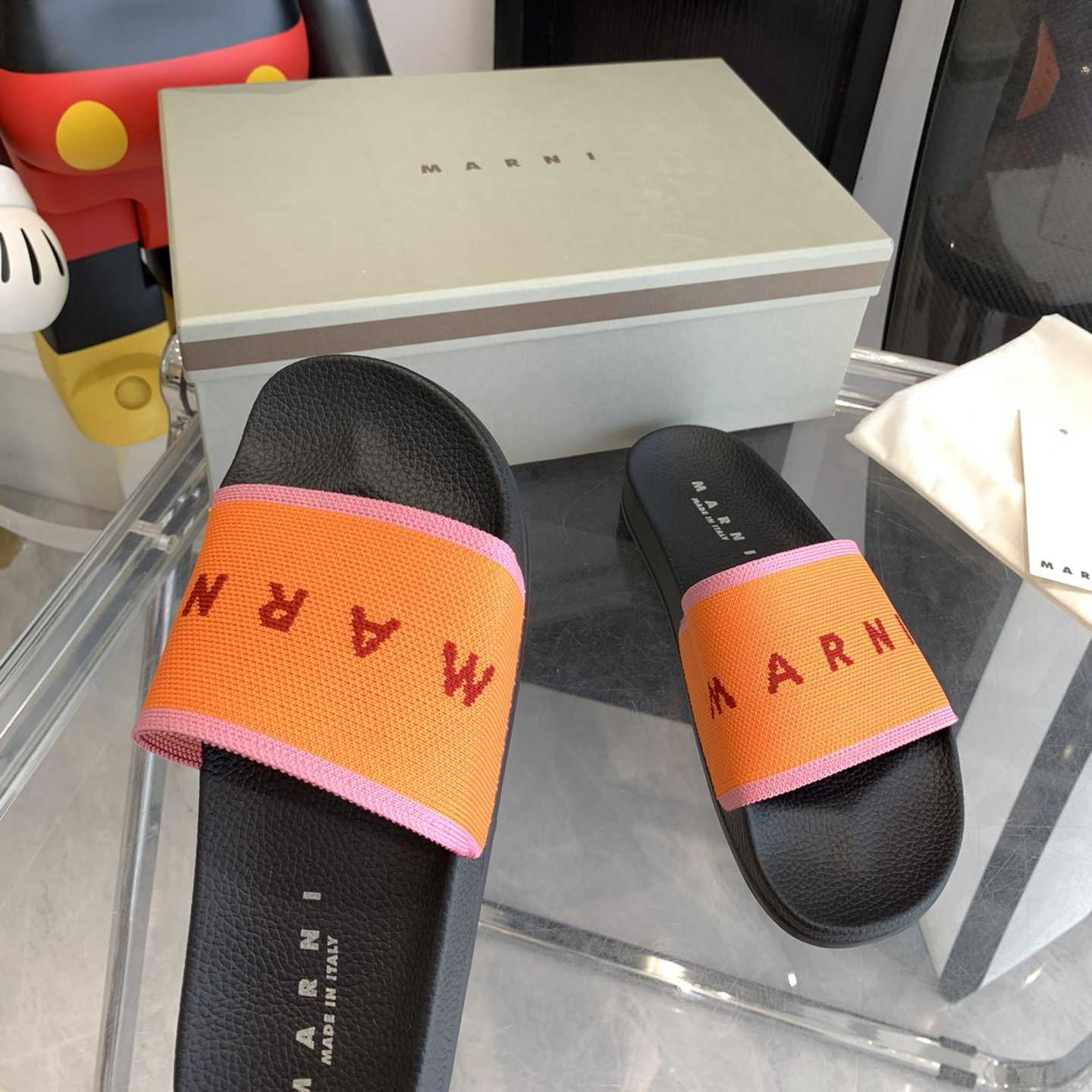 Marni Orange Logo Jacquard Rubber Slide - everydesigner