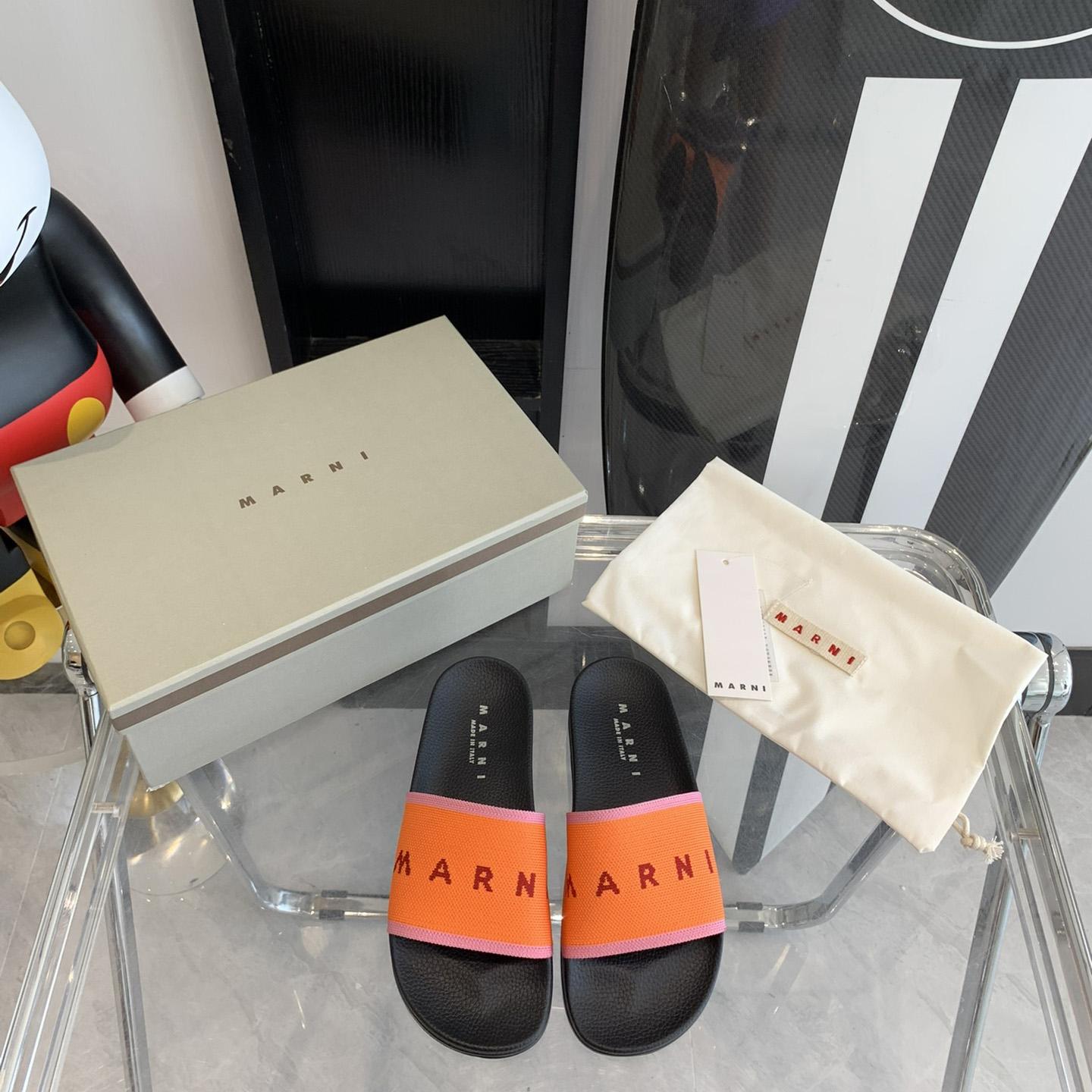 Marni Orange Logo Jacquard Rubber Slide - everydesigner