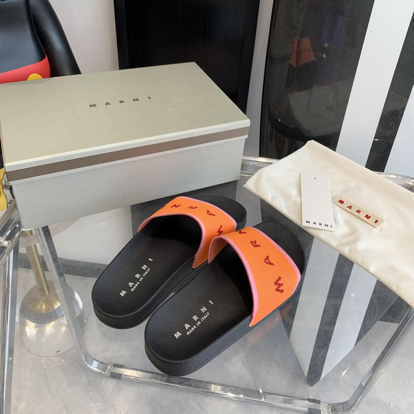 Marni Orange Logo Jacquard Rubber Slide - everydesigner