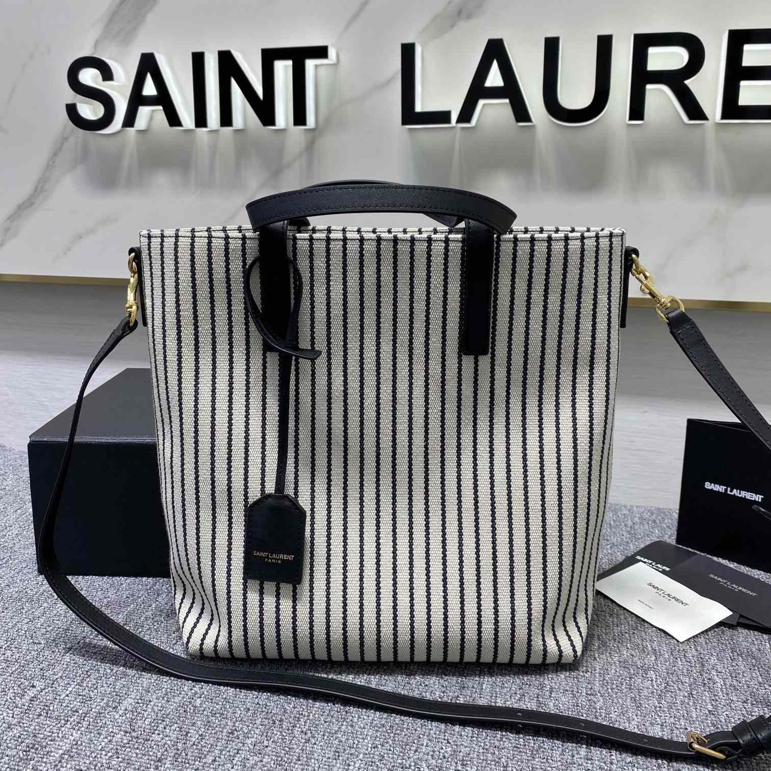 Saint Laurent Shopping Toy Striped Canvas Tote (25x28x8cm) - everydesigner