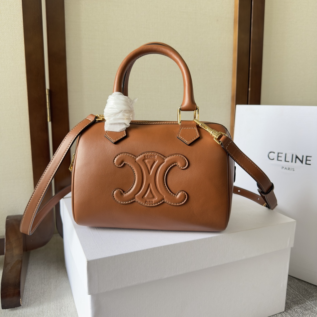 Celine Small Boston Cuir Triomphe In Smooth Calfskin Tan - everydesigner