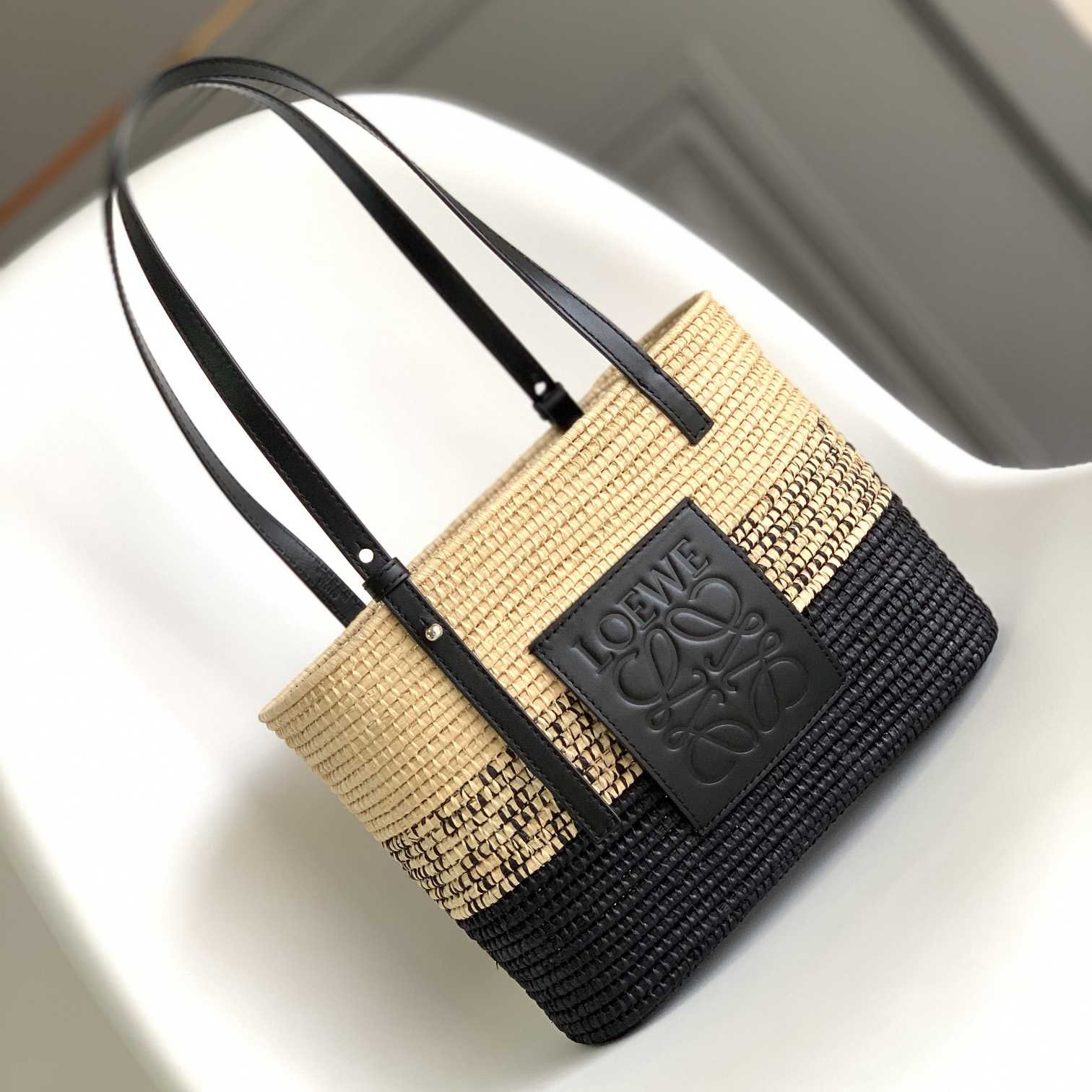 Loewe Small Square Basket bag In Raffia And Calfskin (30*21*11cm) - everydesigner